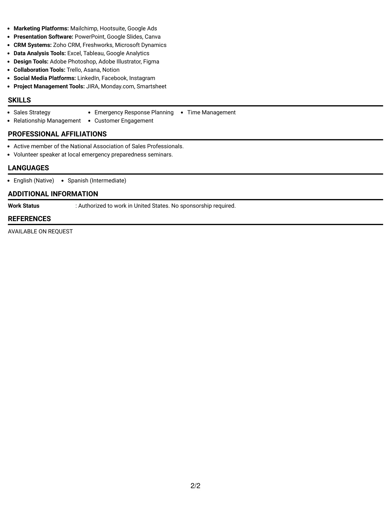 Resume Example Page 2