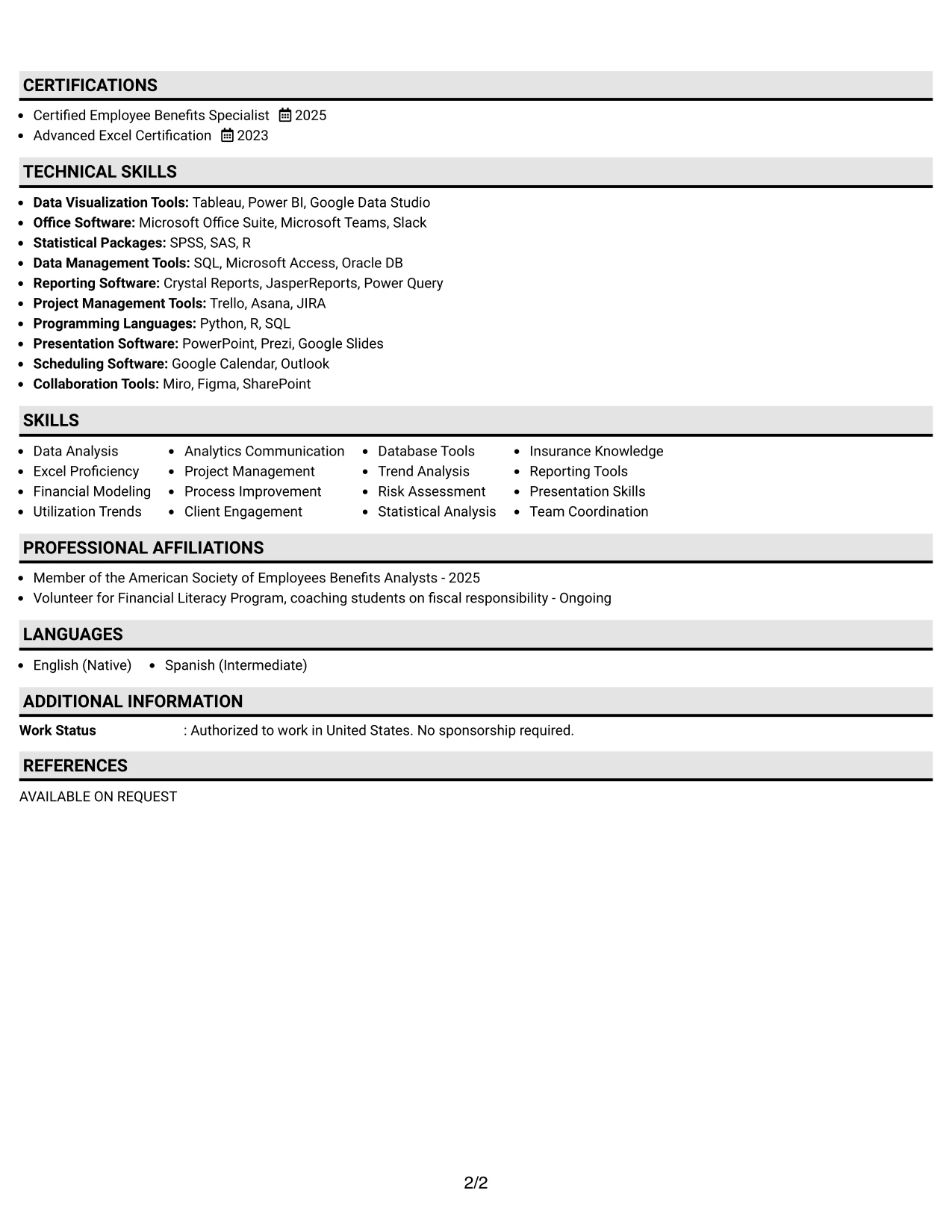 Resume Example Page 2