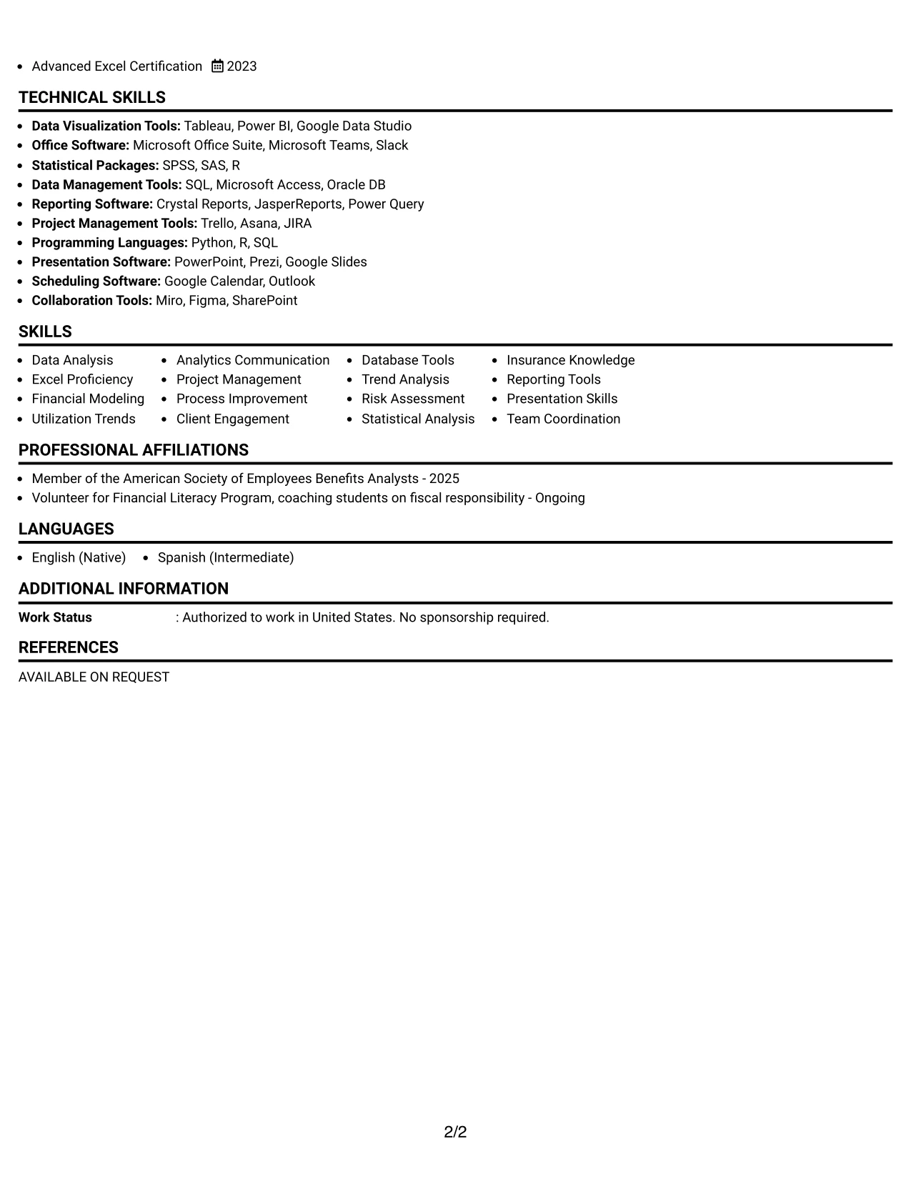 Resume Example Page 2