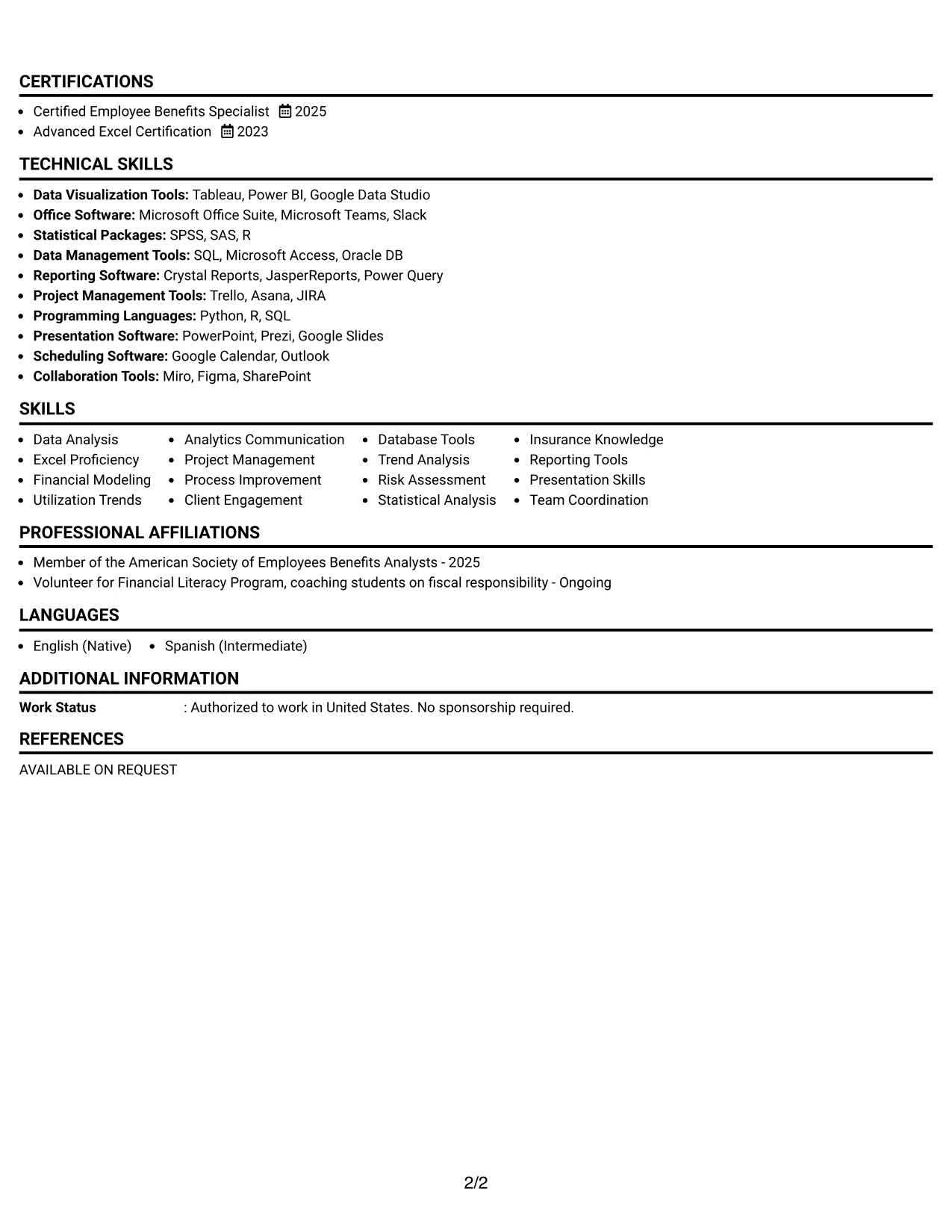 Resume Example Page 2
