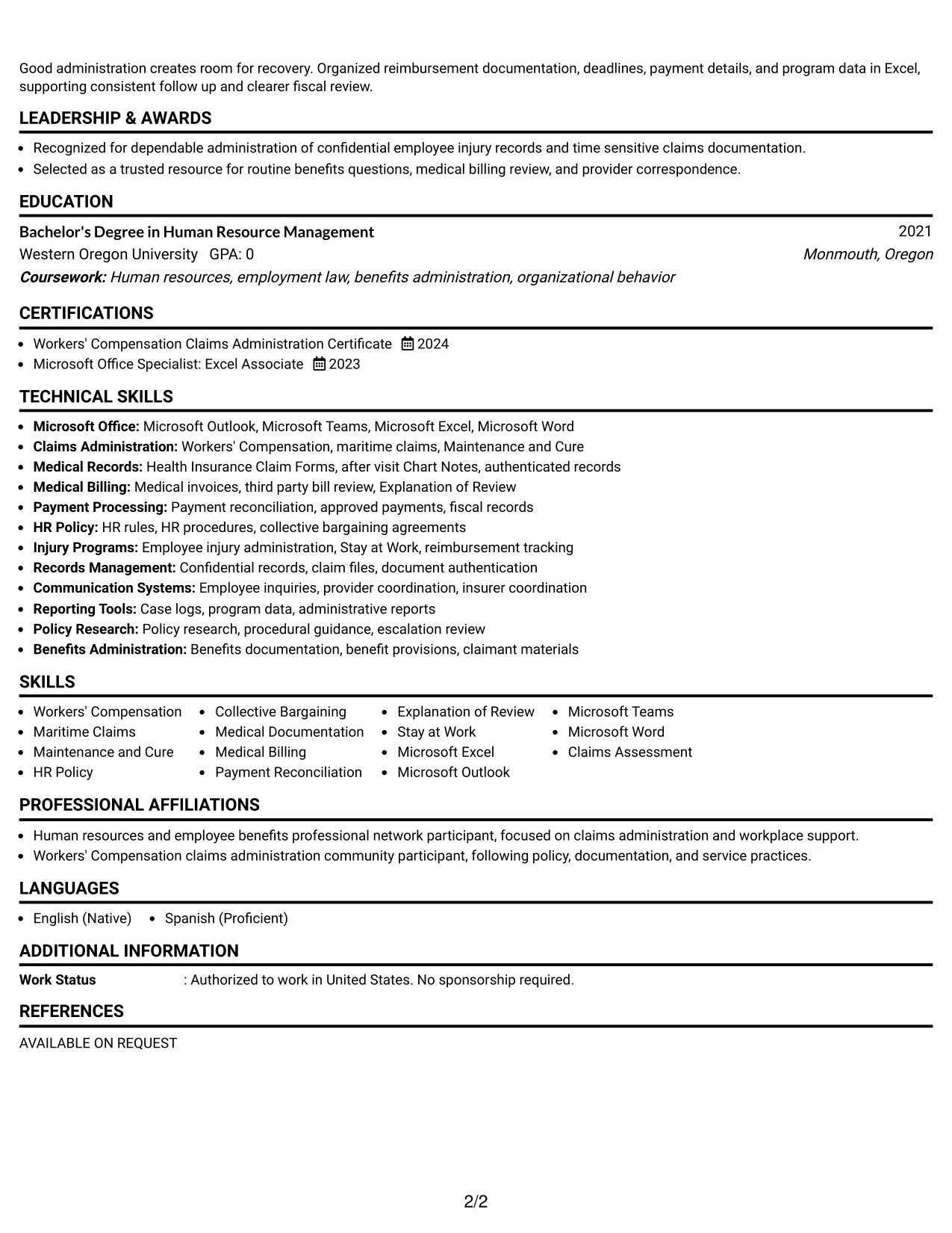 Resume Example Page 2