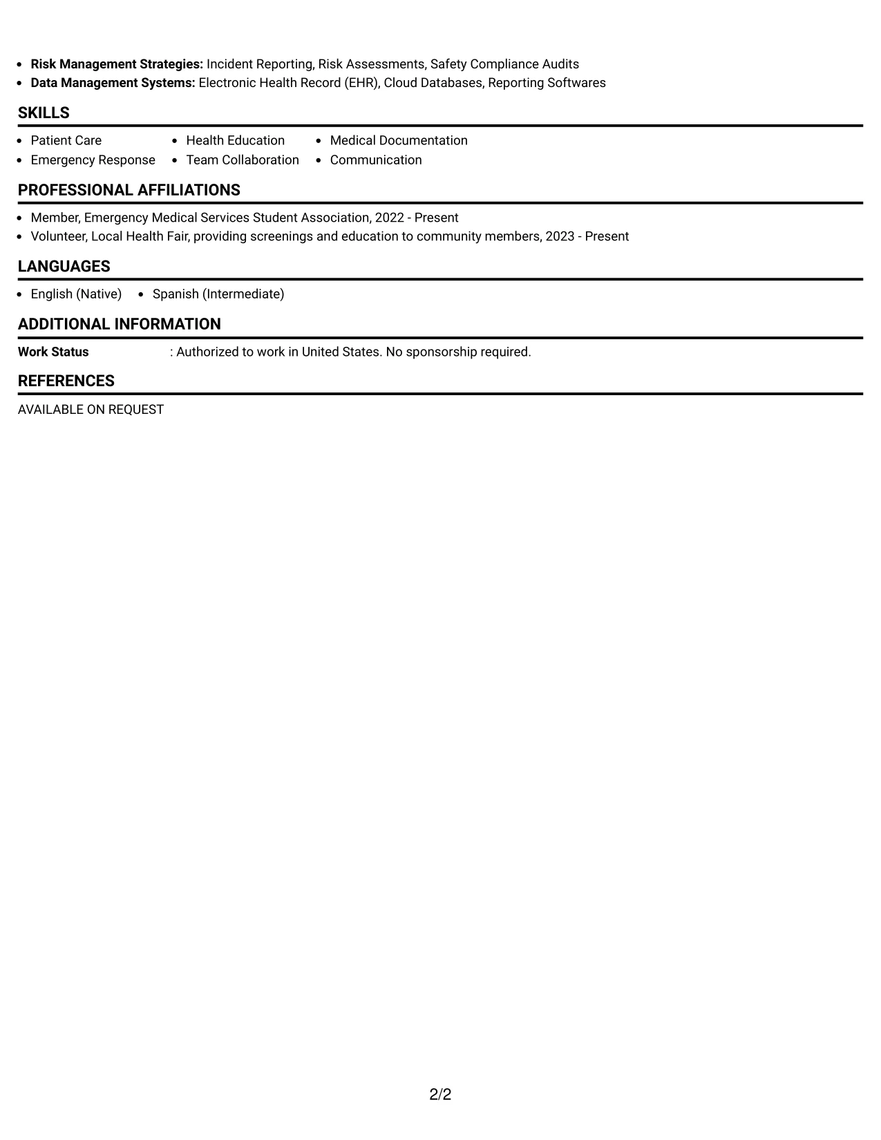 Resume Example Page 2