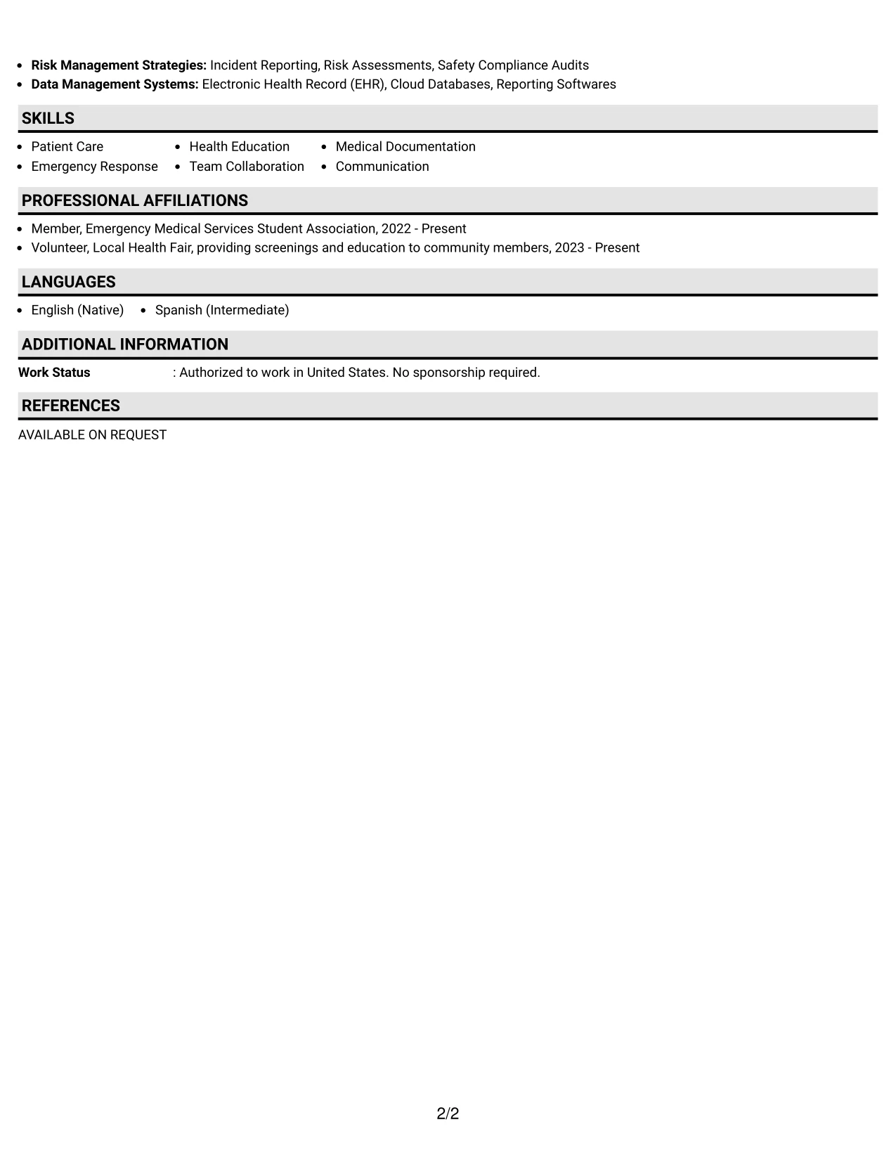 Resume Example Page 2