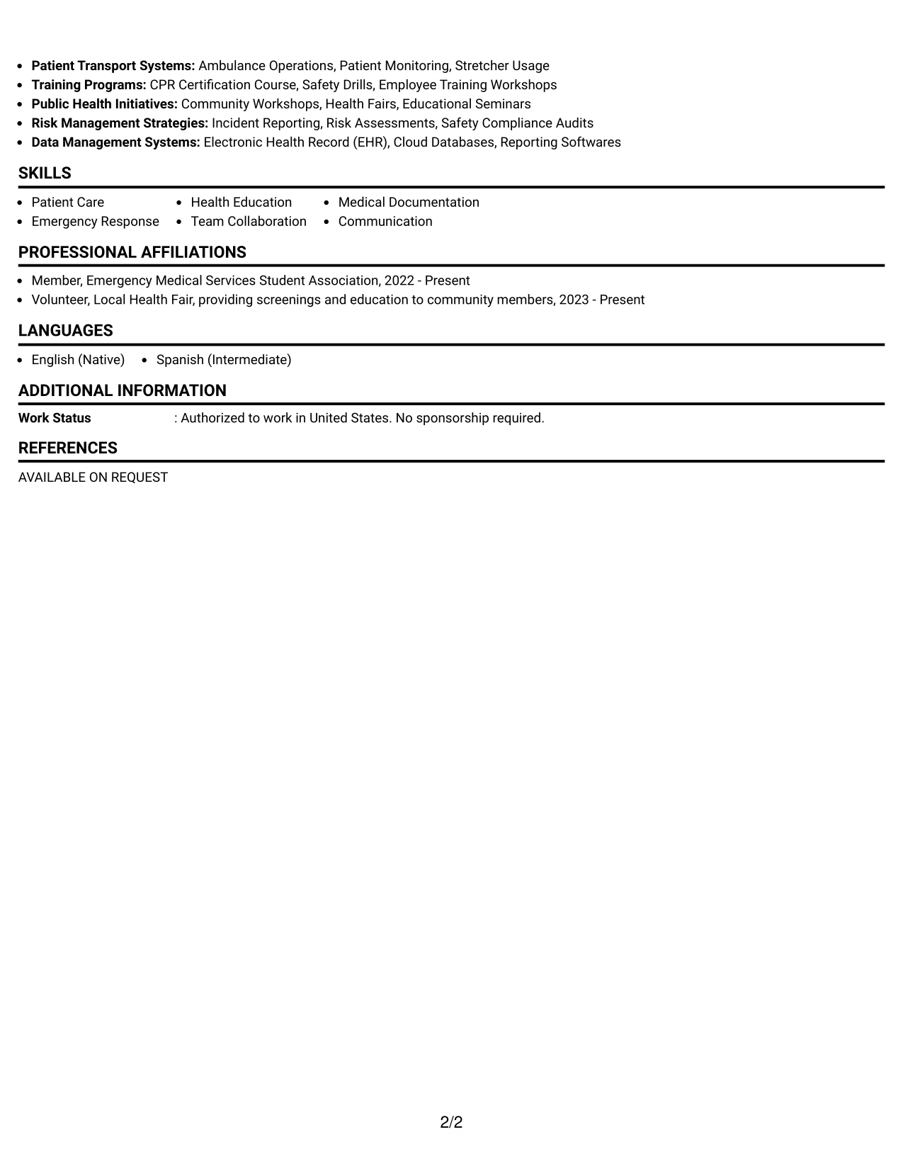 Resume Example Page 2