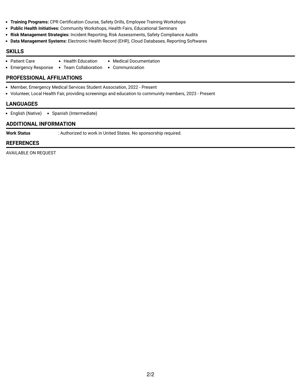Resume Example Page 2