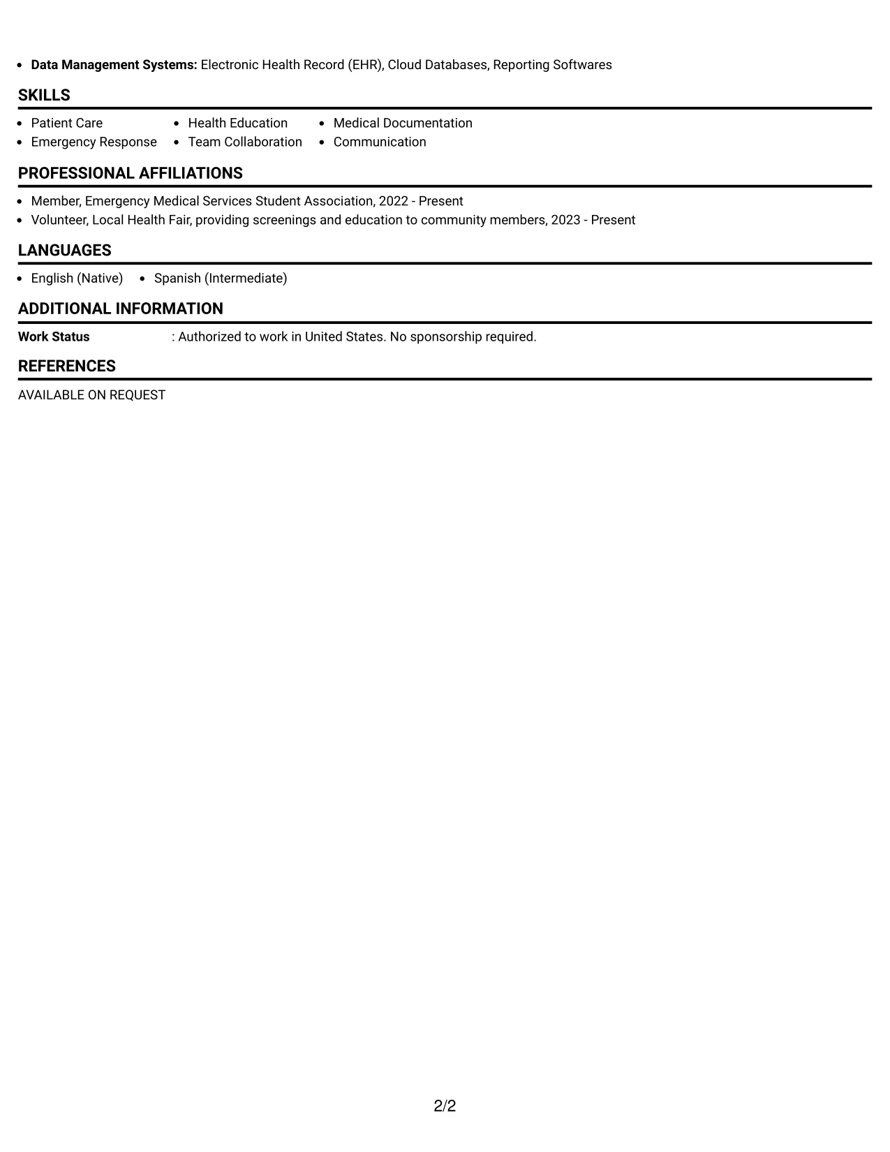 Resume Example Page 2