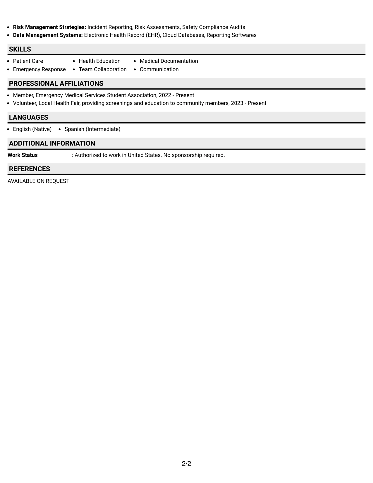 Resume Example Page 2