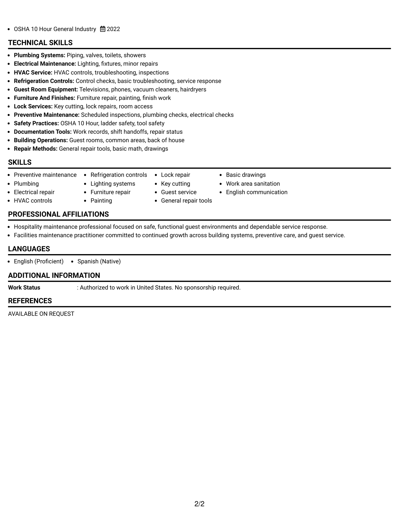 Resume Example Page 2