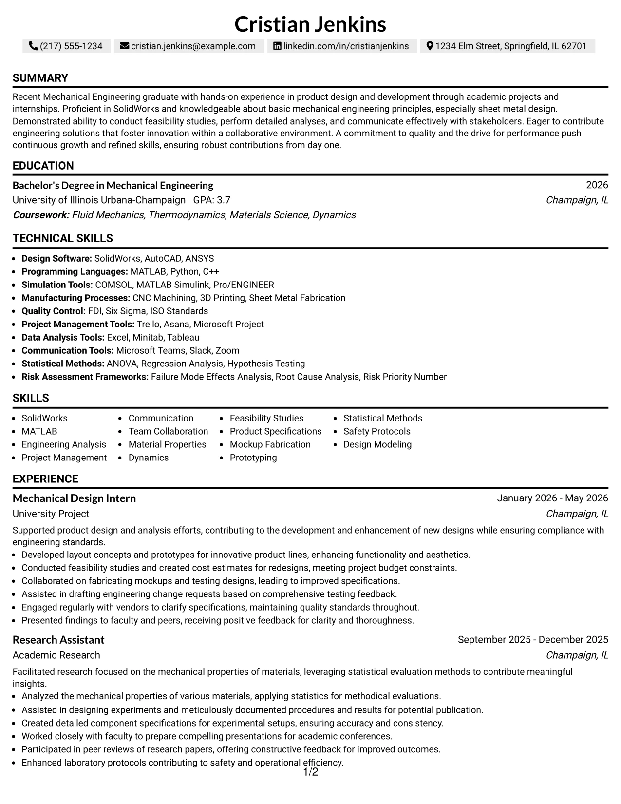 Resume Example Page 1