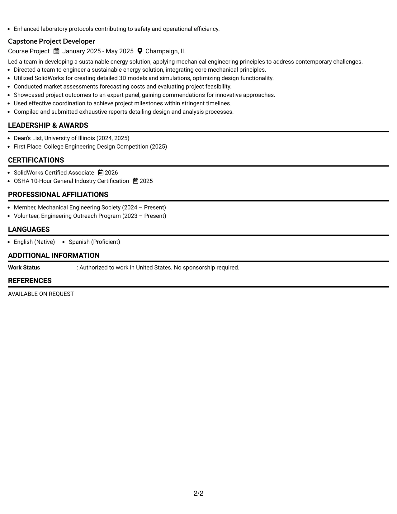 Resume Example Page 2