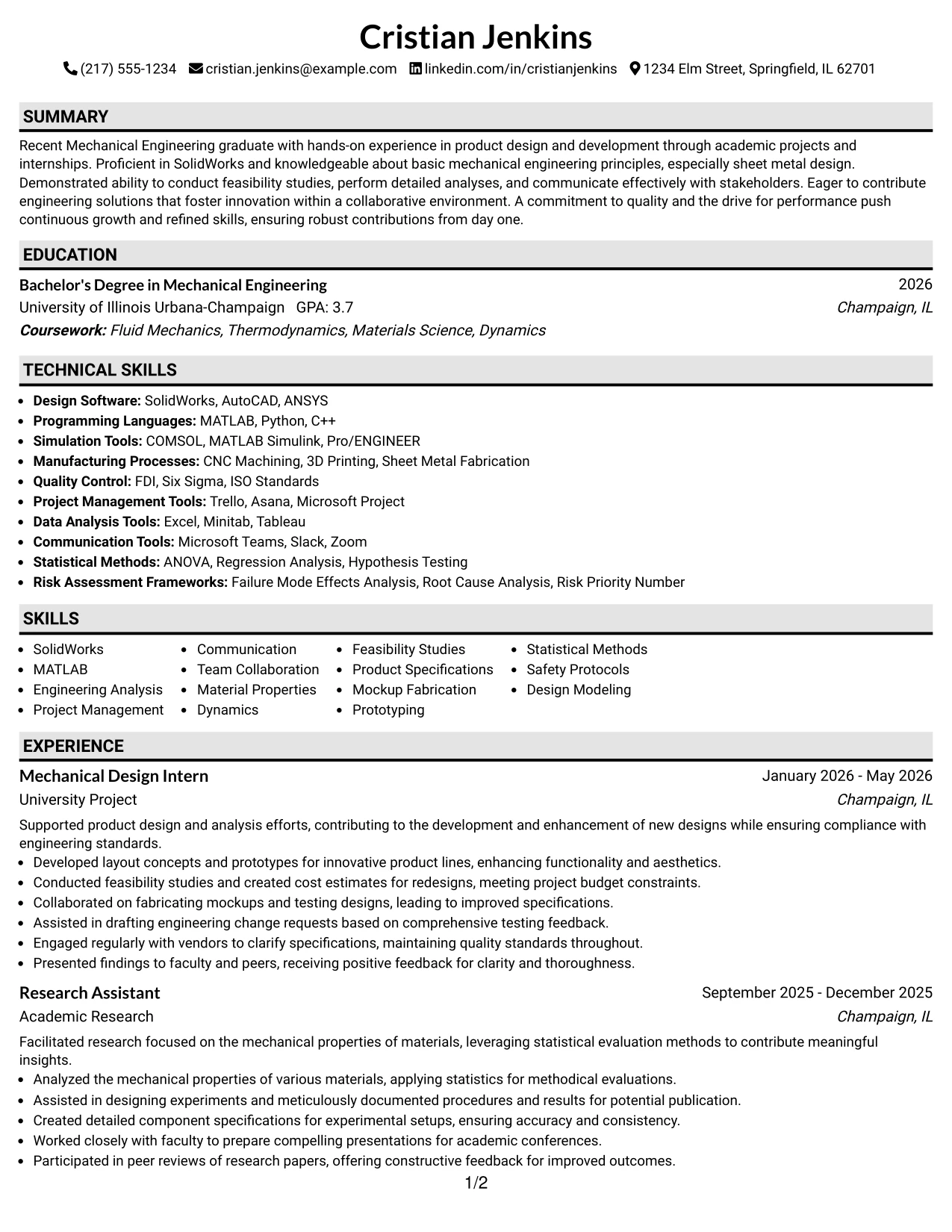 Resume Example Page 1