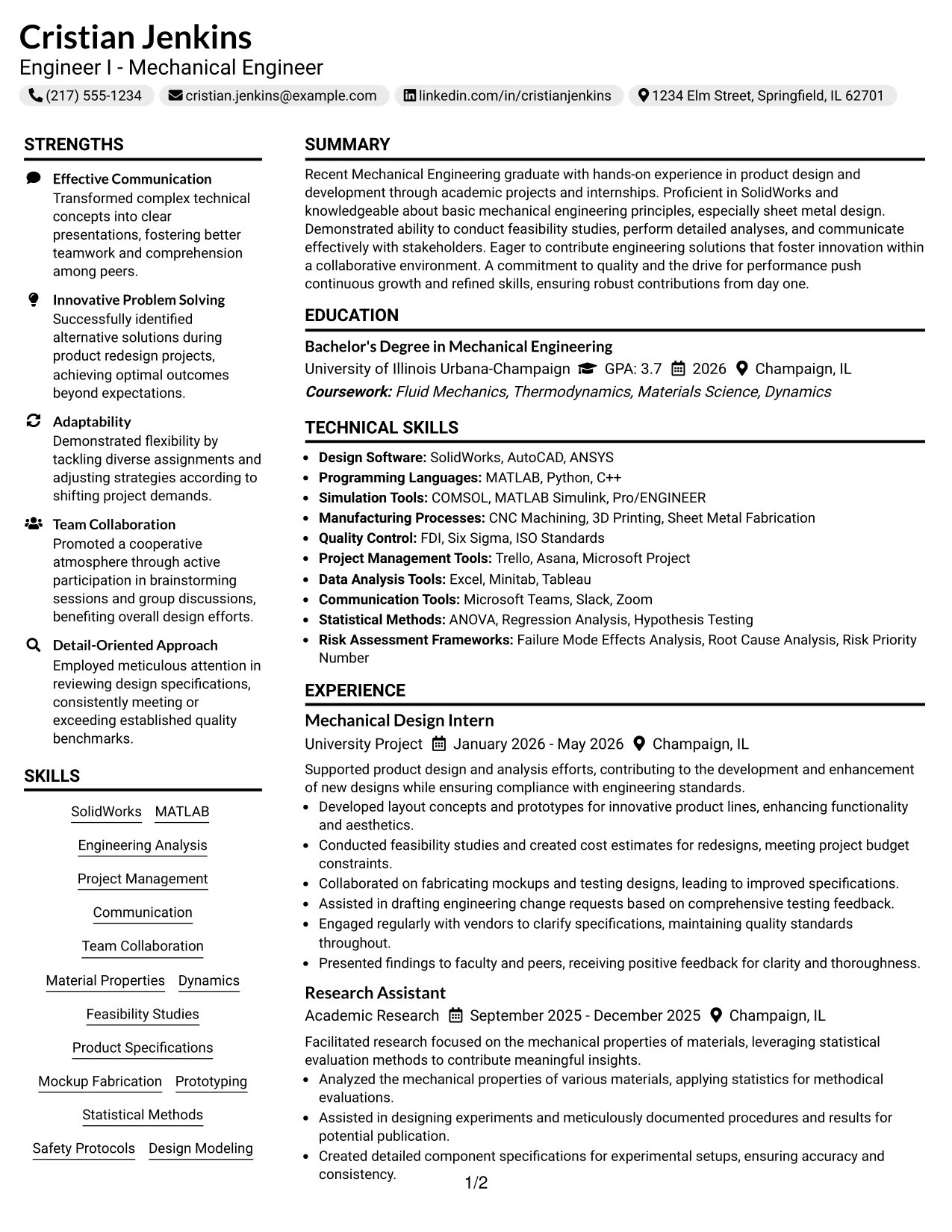 Resume Example Page 1