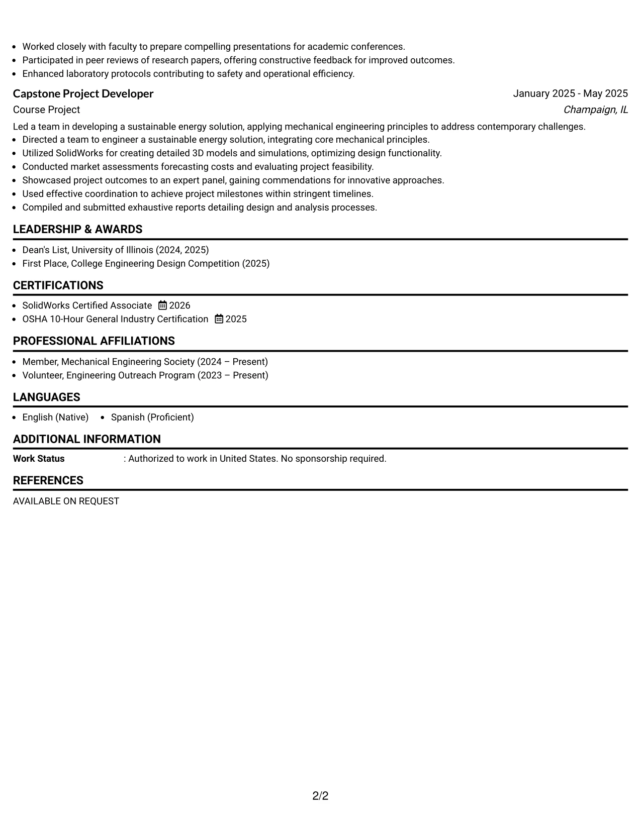 Resume Example Page 2