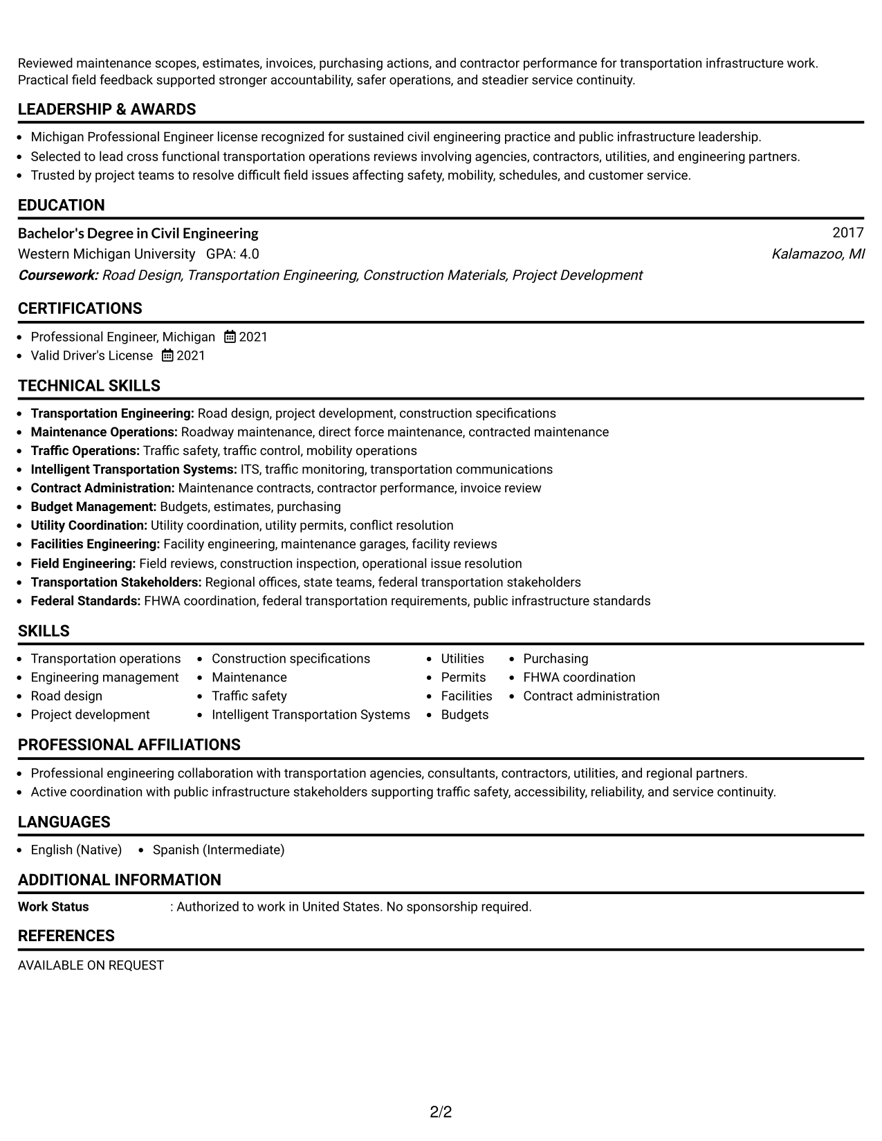 Resume Example Page 2