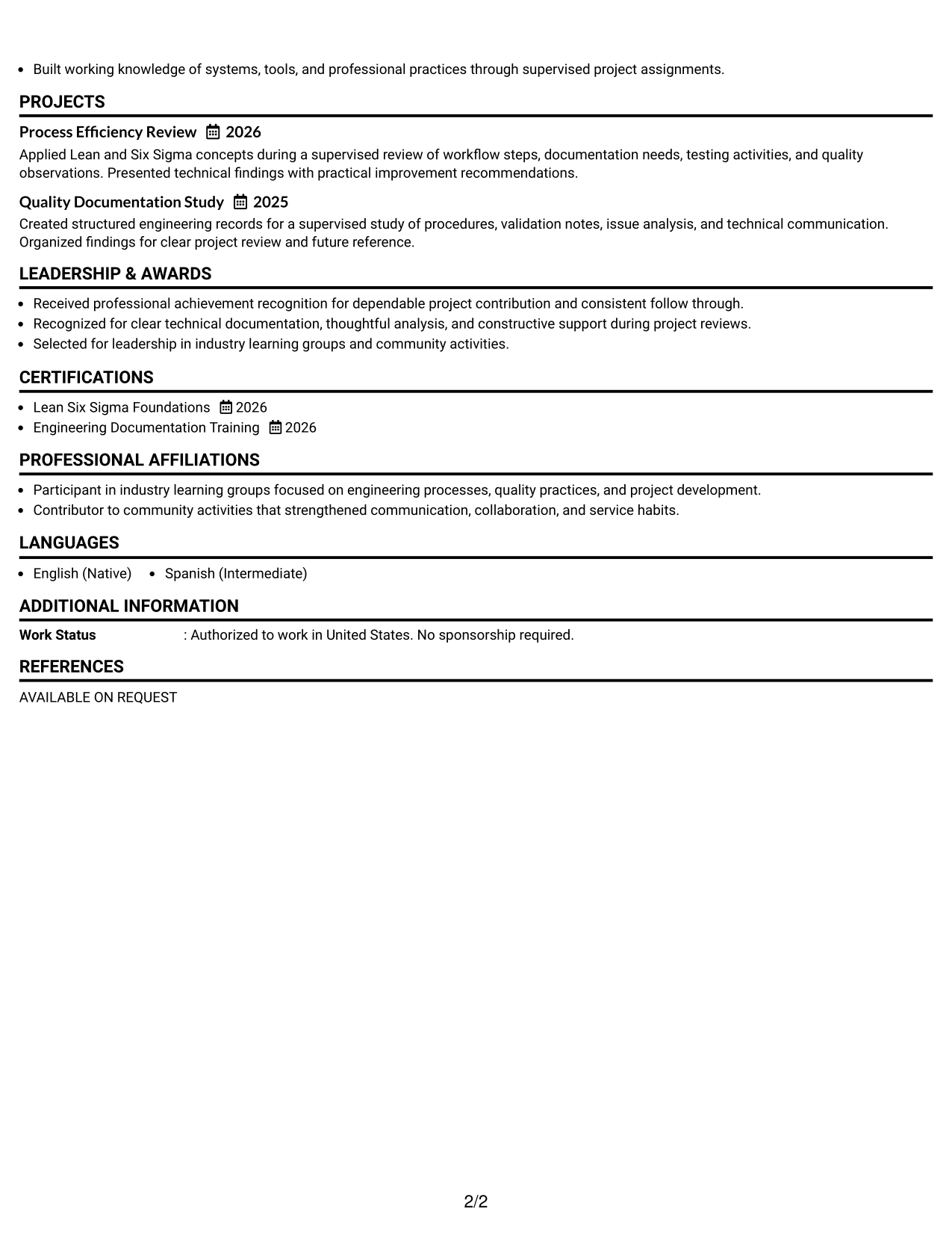 Resume Example Page 2