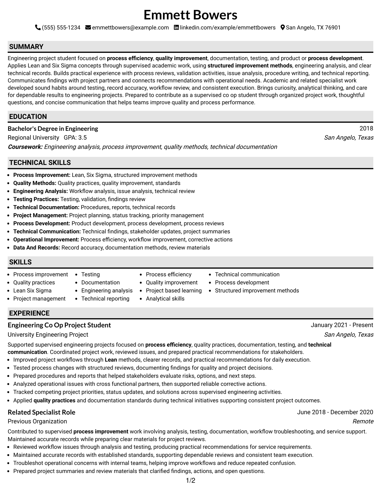 Resume Example Page 1