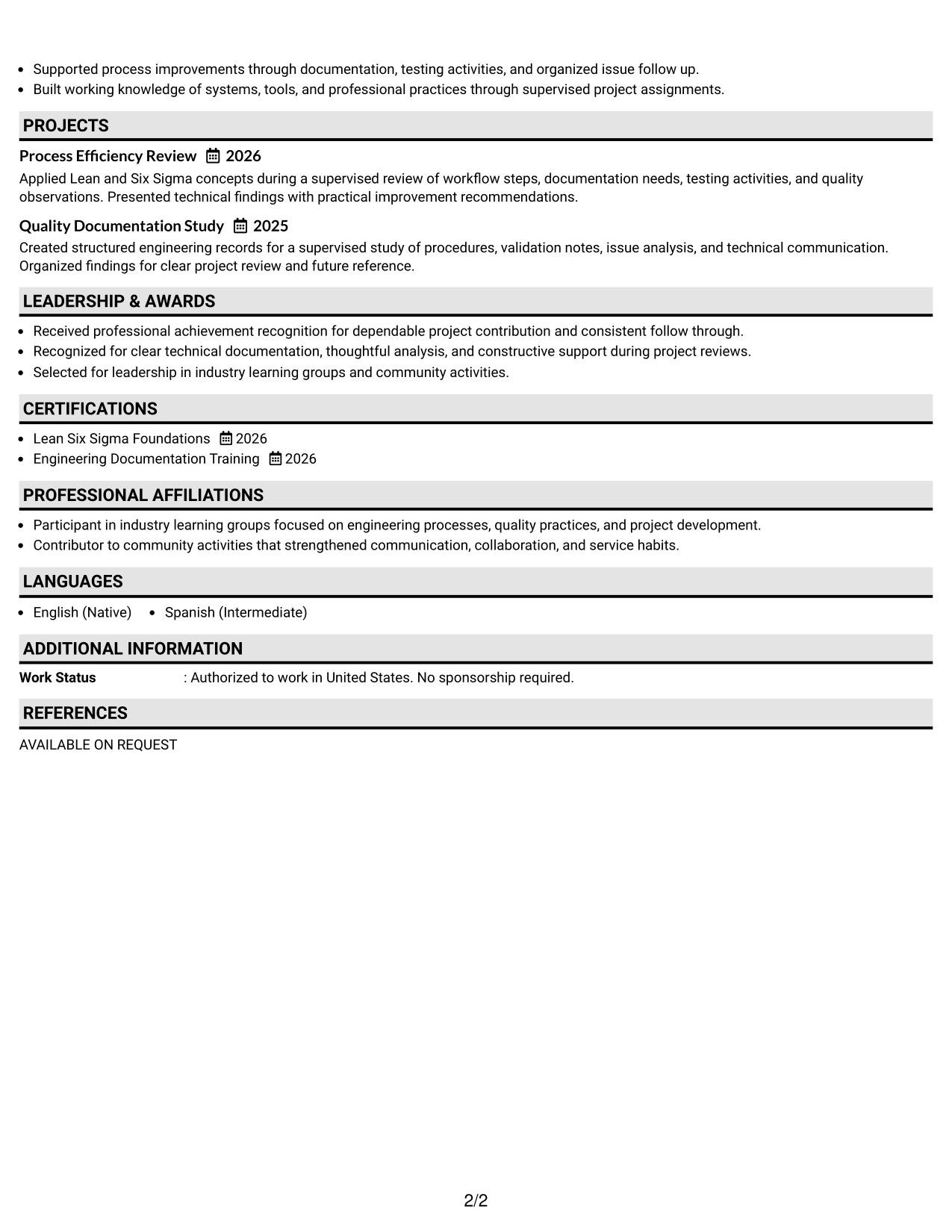 Resume Example Page 2