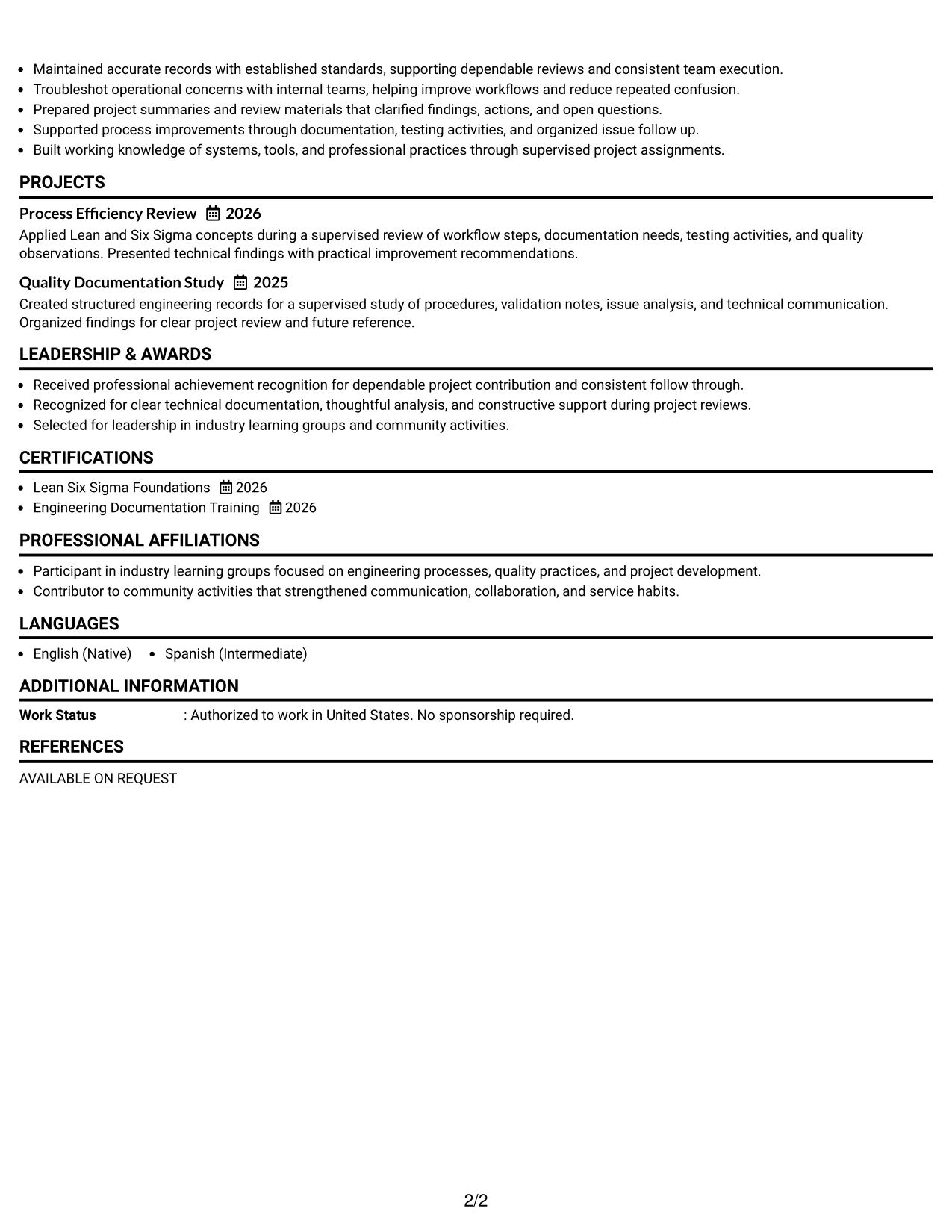 Resume Example Page 2