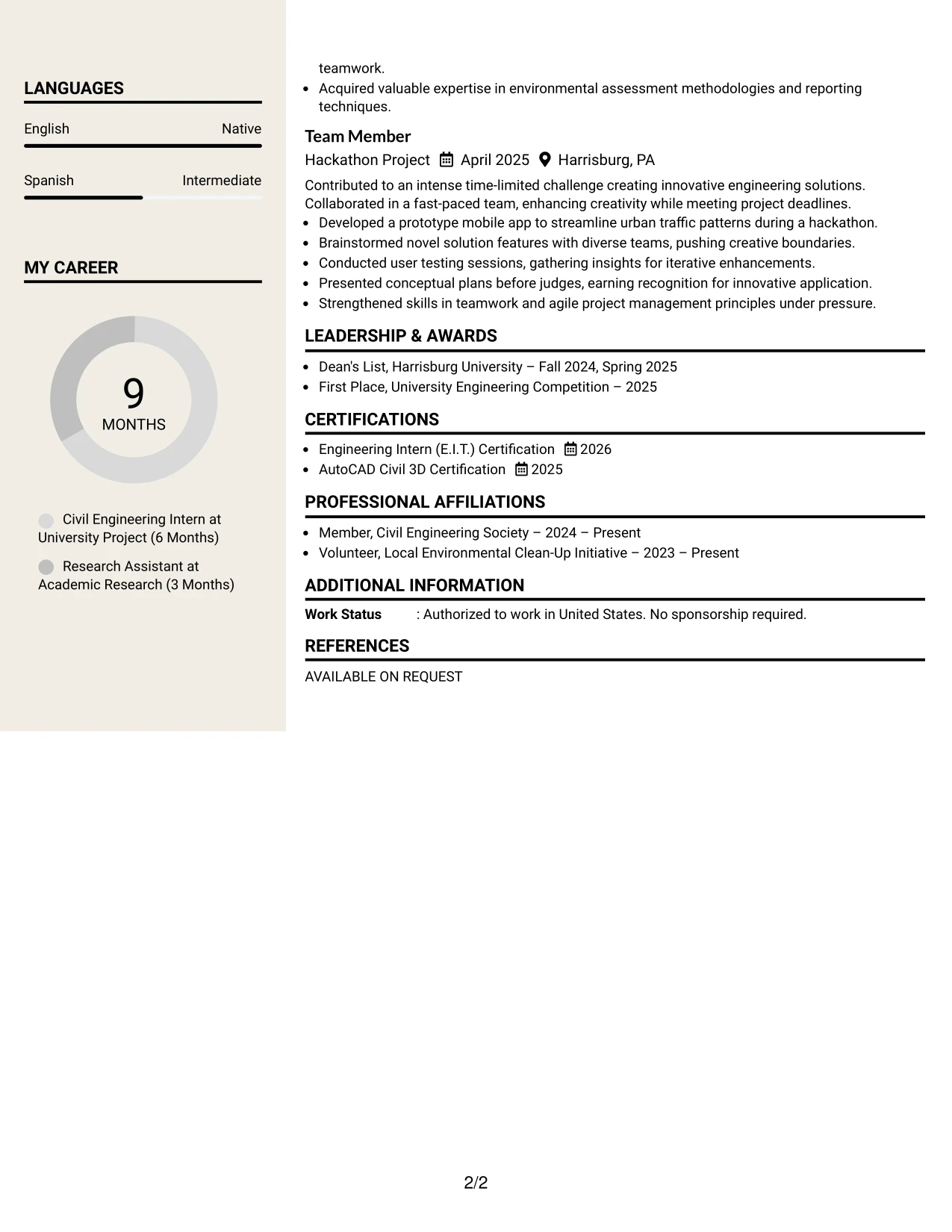 Resume Example Page 2