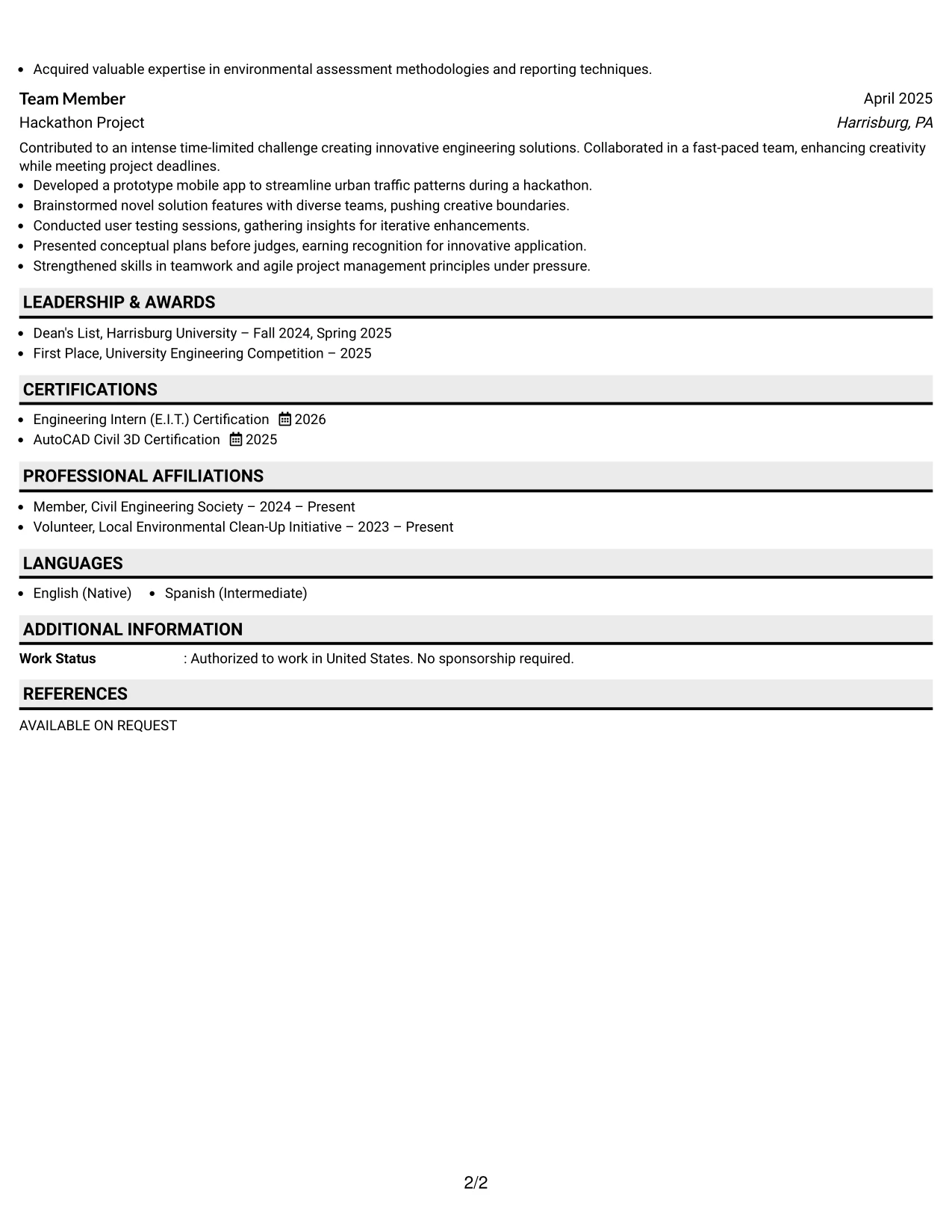 Resume Example Page 2