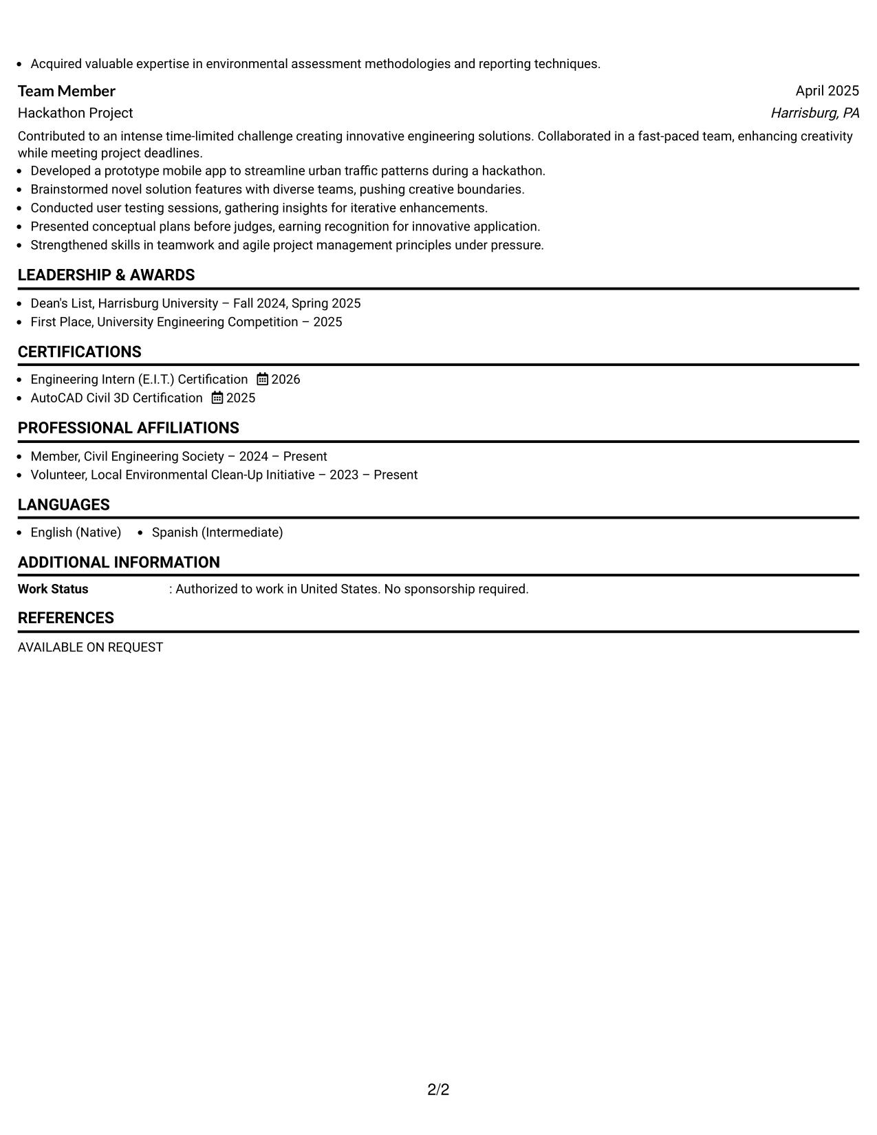 Resume Example Page 2