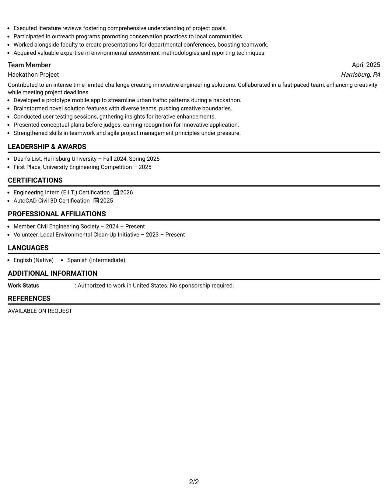 Resume Example Page 2