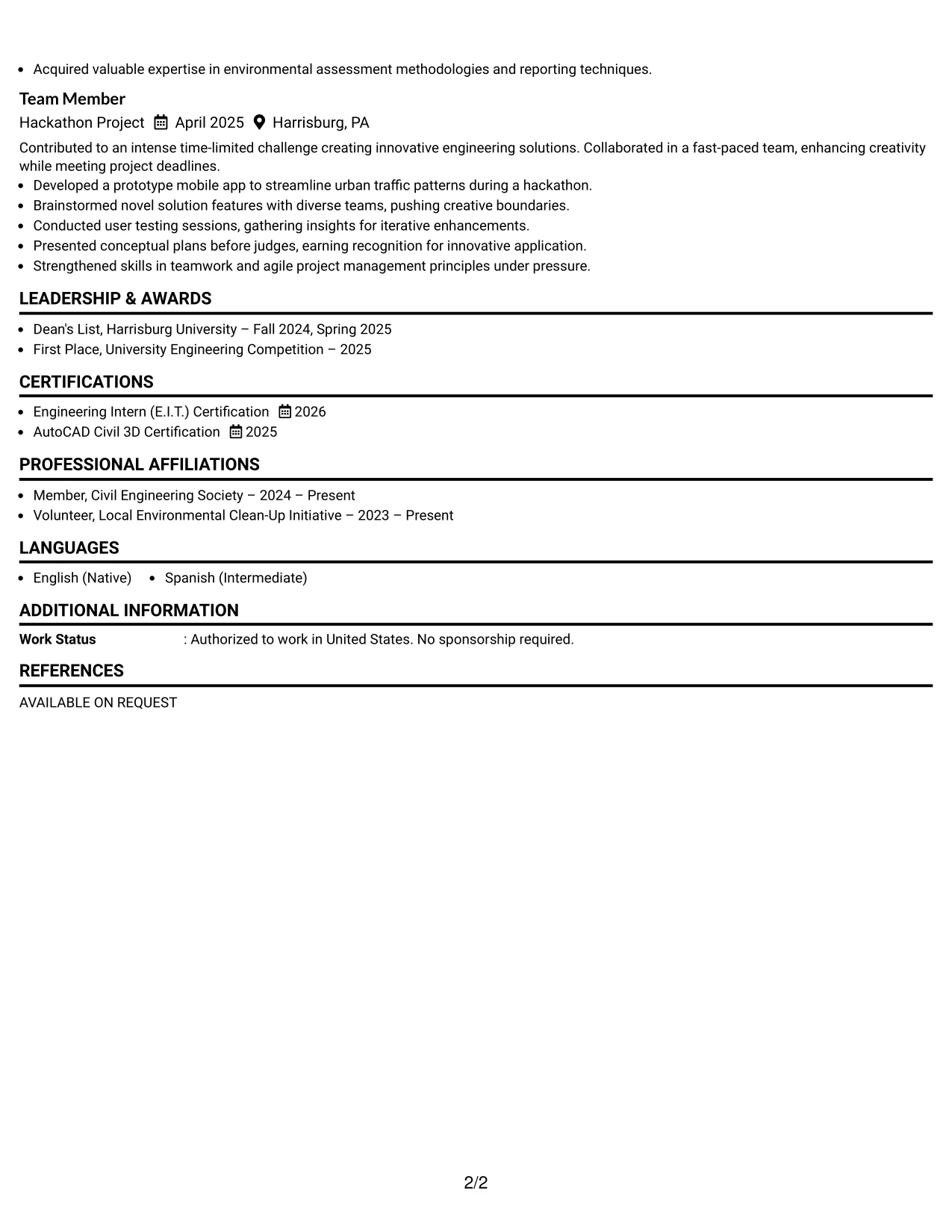 Resume Example Page 2