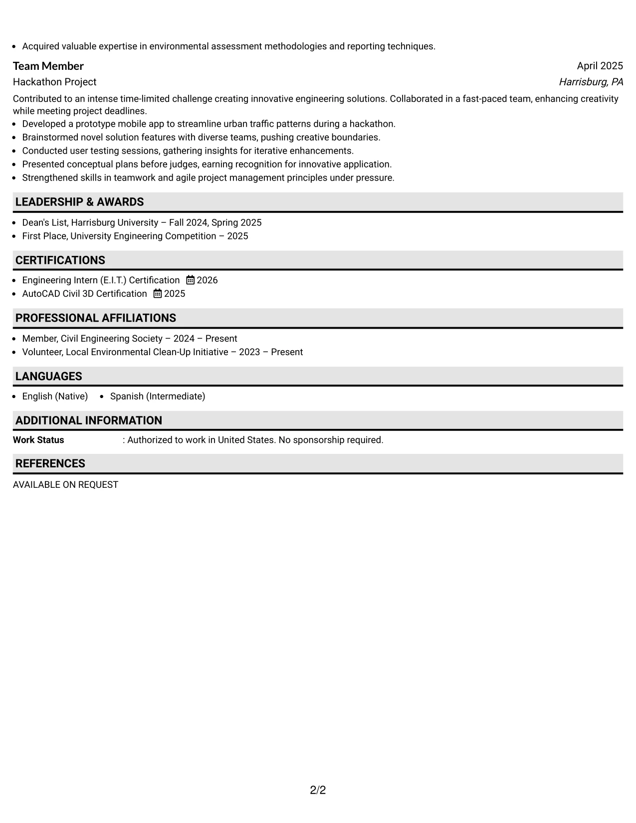 Resume Example Page 2
