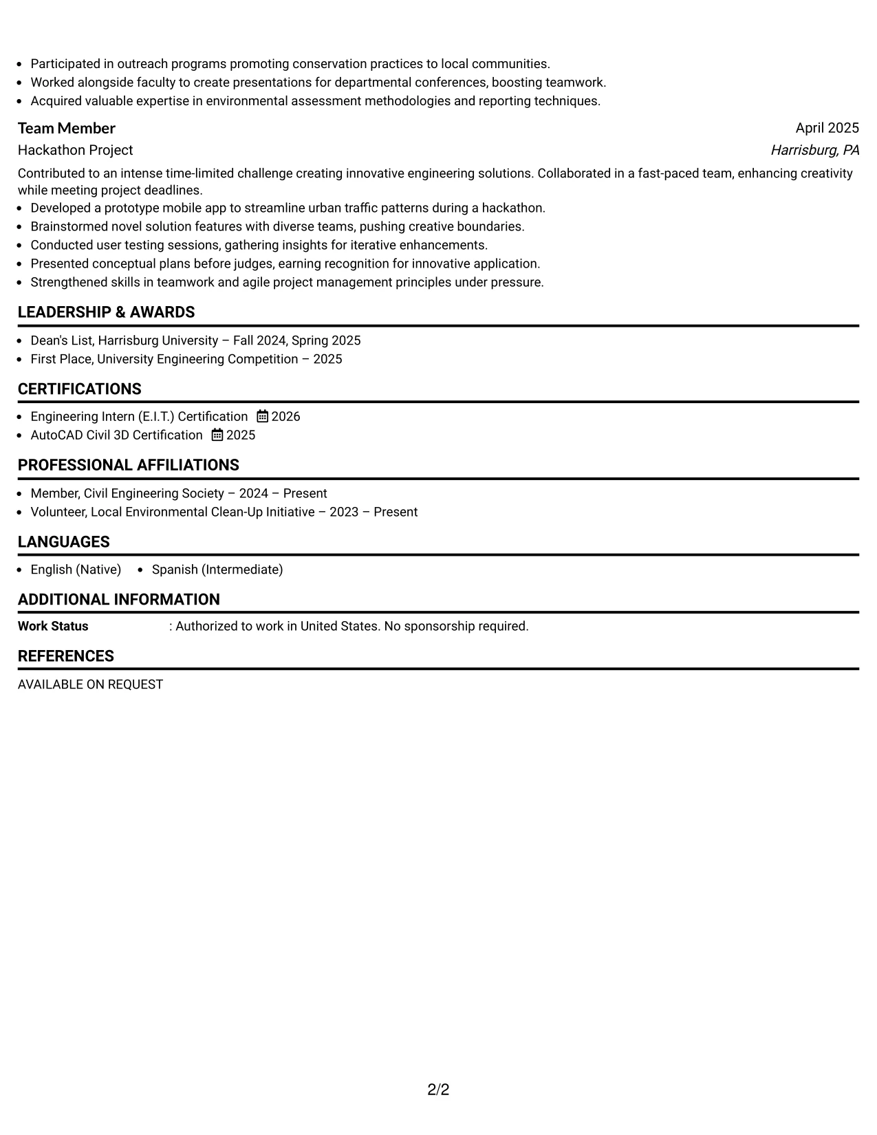 Resume Example Page 2