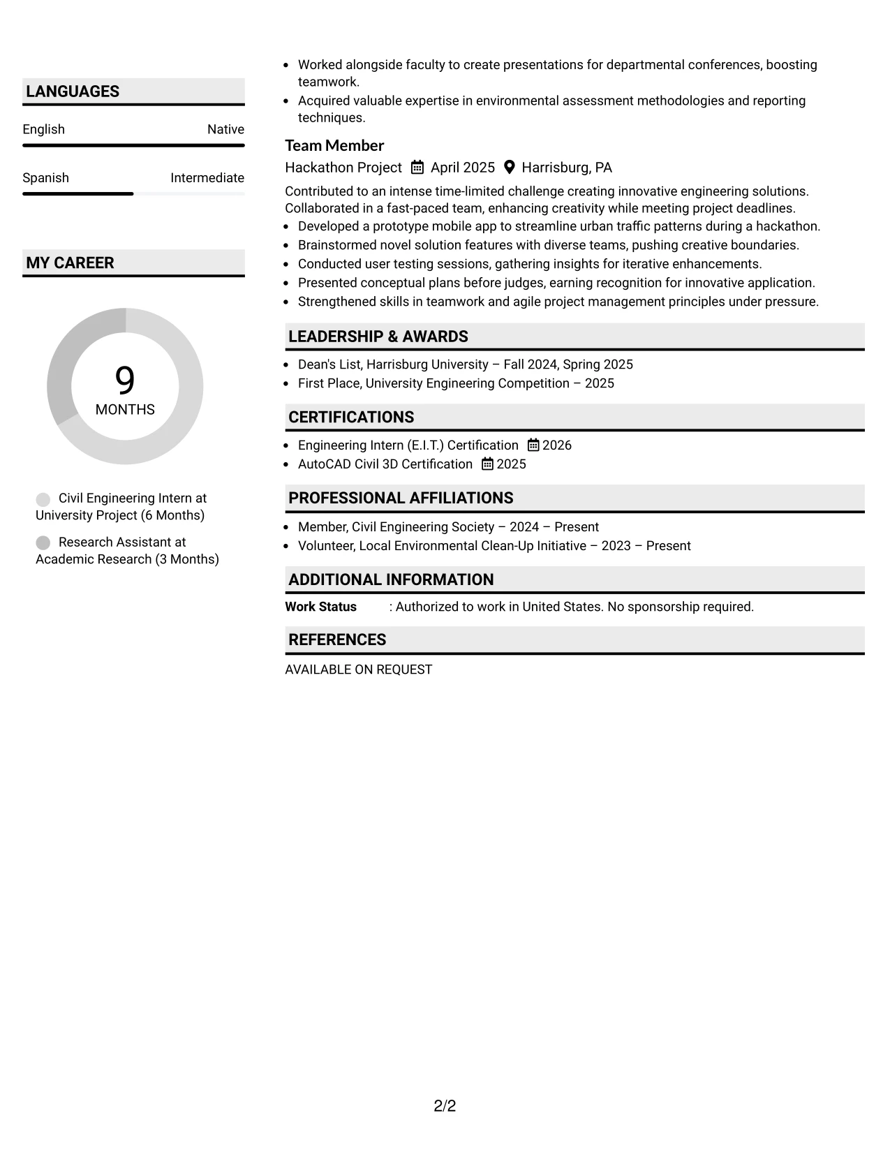 Resume Example Page 2