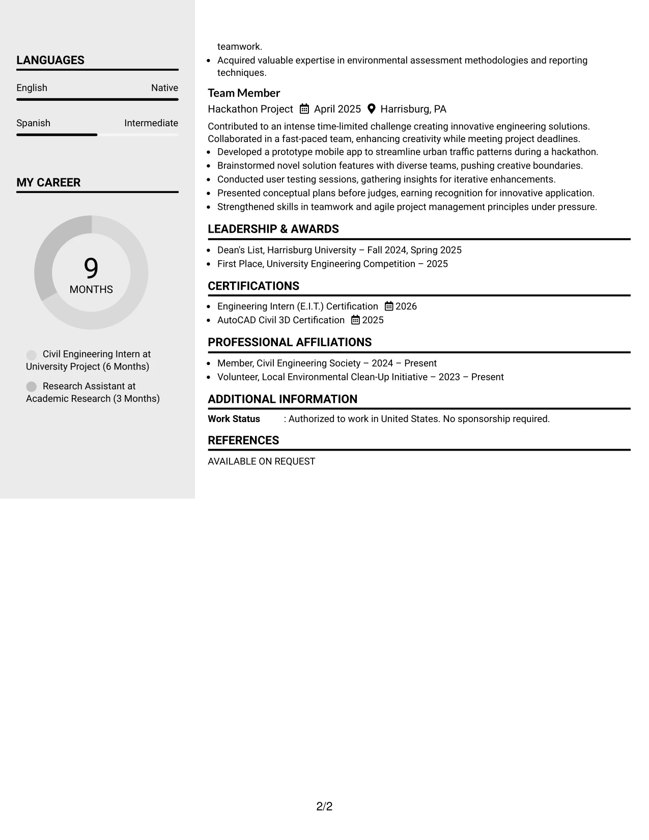Resume Example Page 2