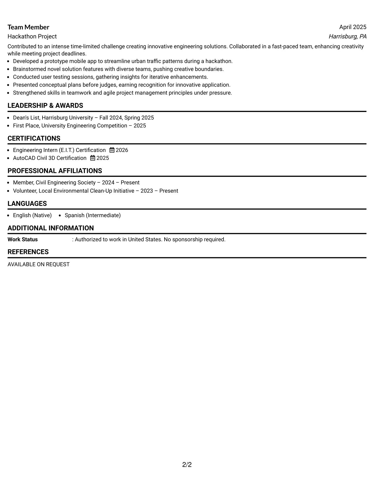 Resume Example Page 2