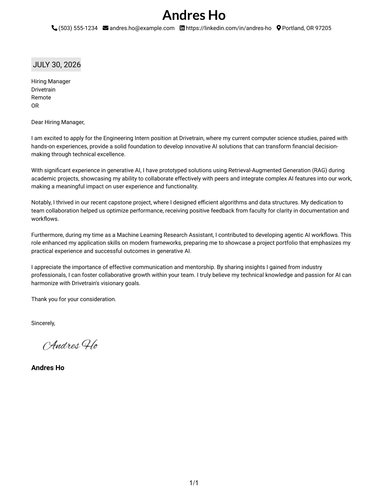 Resume Example Page 1