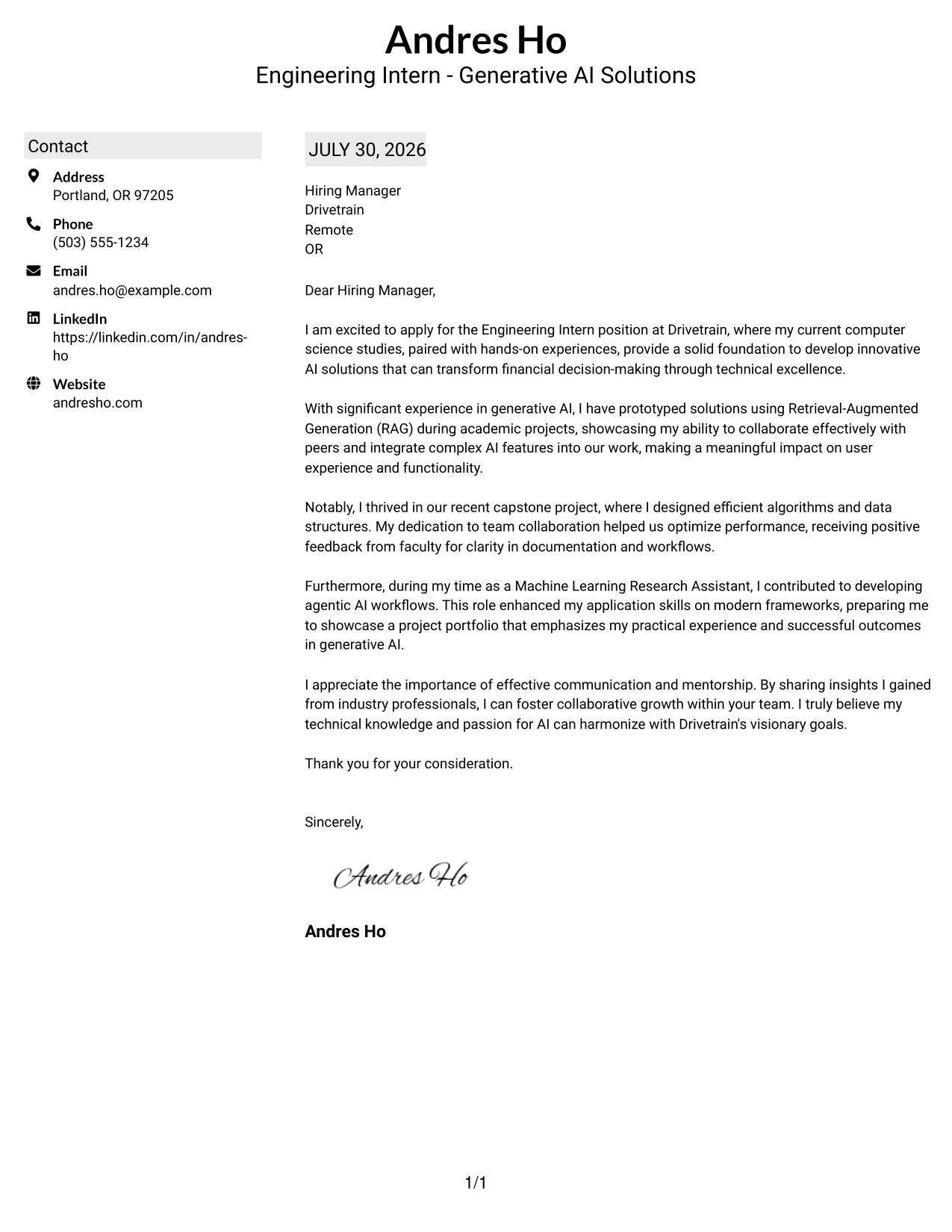 Resume Example Page 1