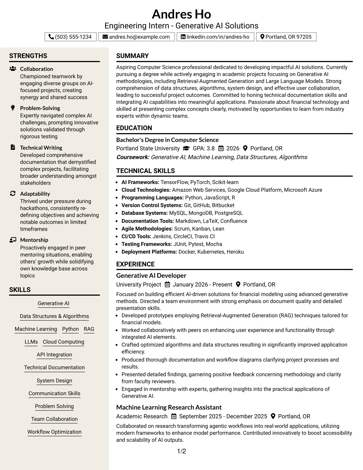 Resume Example Page 1
