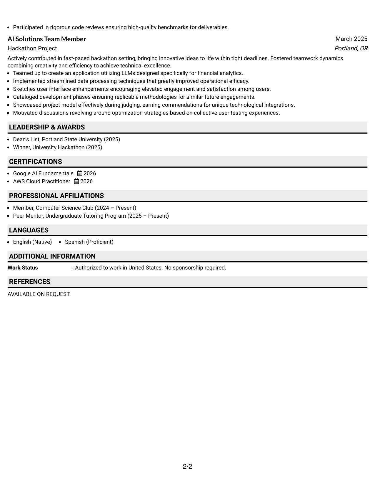 Resume Example Page 2