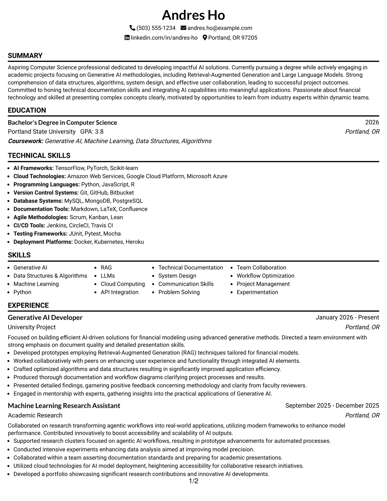 Resume Example Page 1