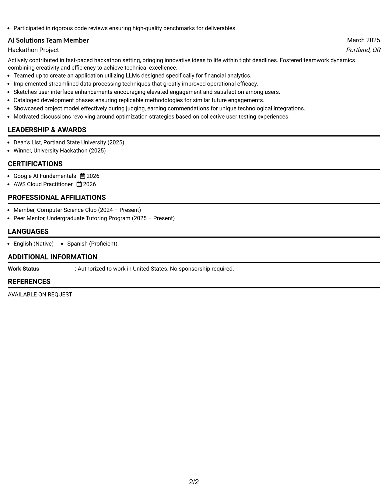 Resume Example Page 2