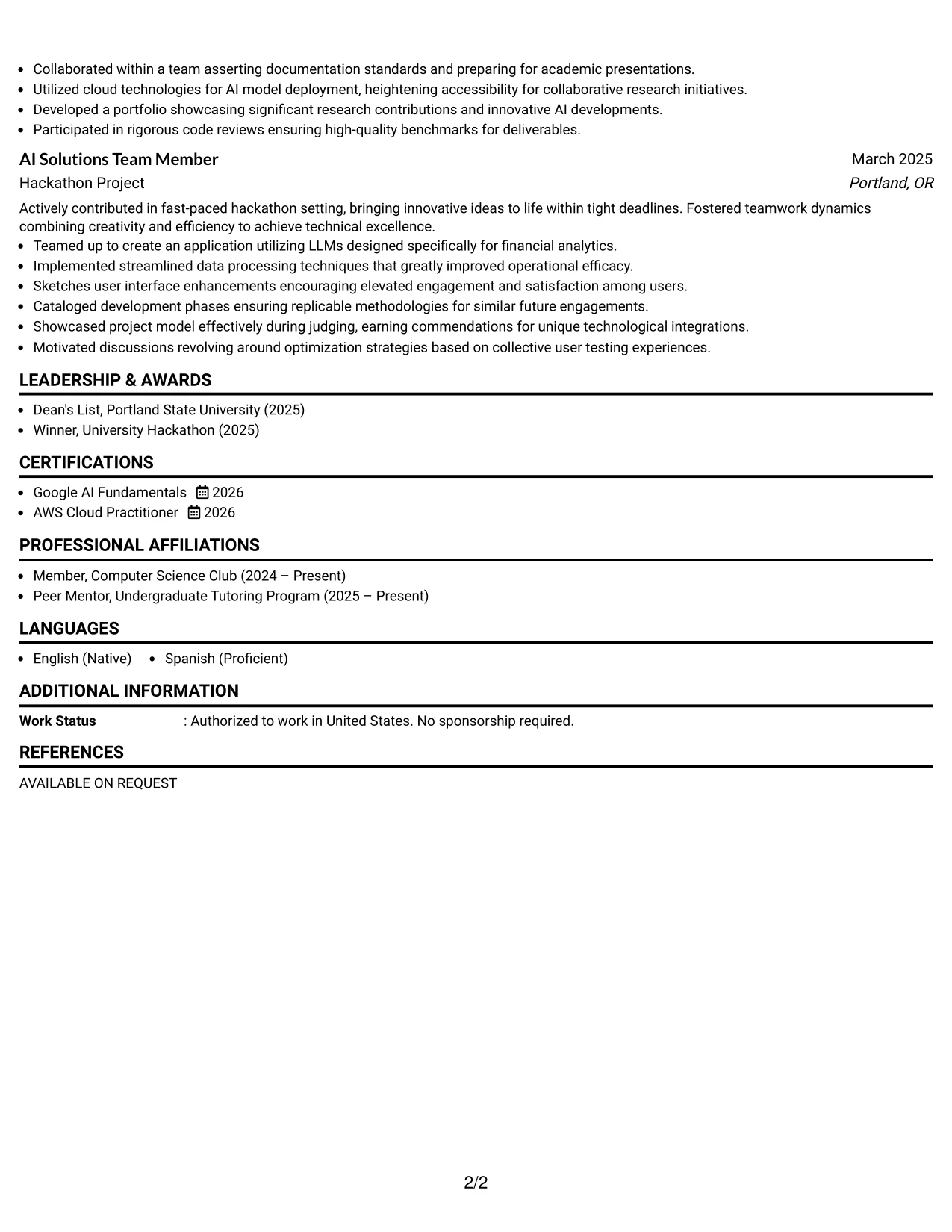 Resume Example Page 2