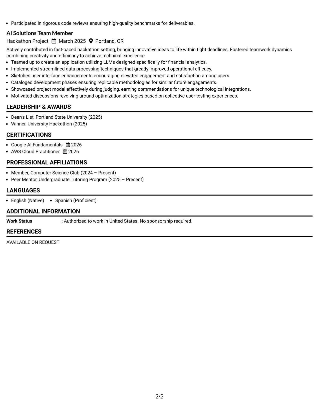 Resume Example Page 2