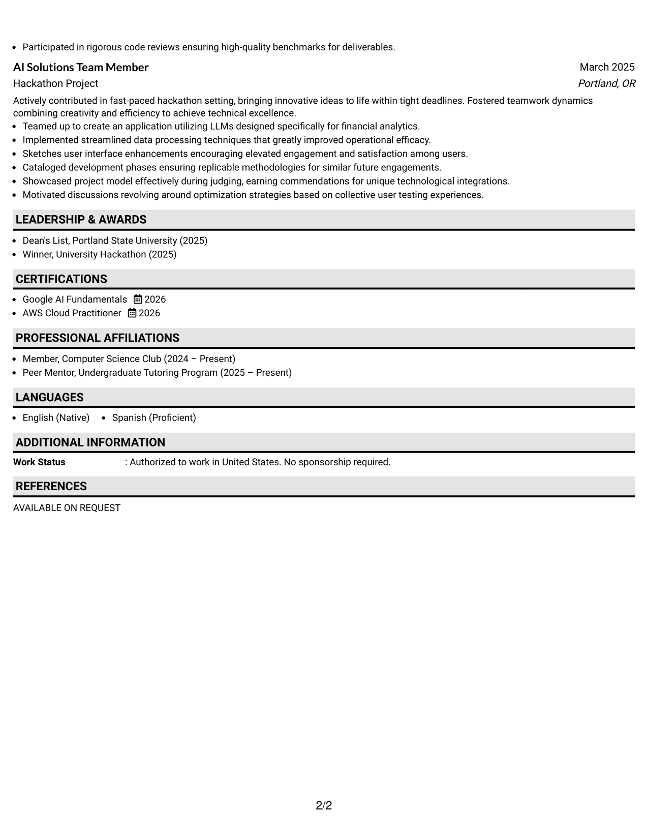 Resume Example Page 2
