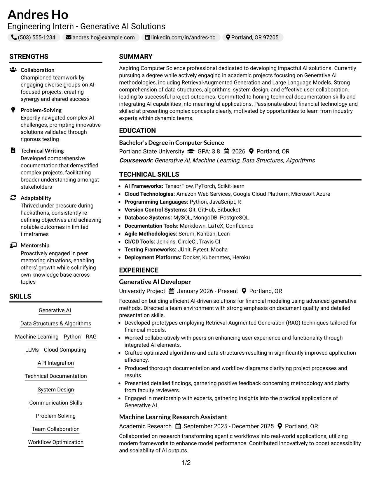 Resume Example Page 1