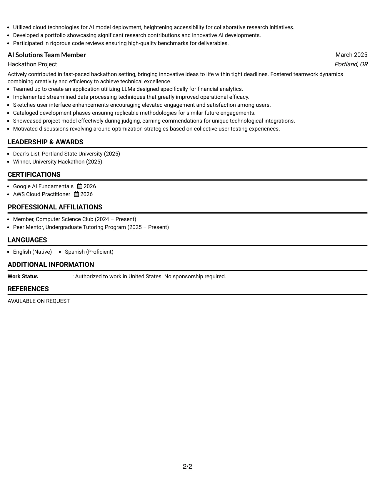 Resume Example Page 2