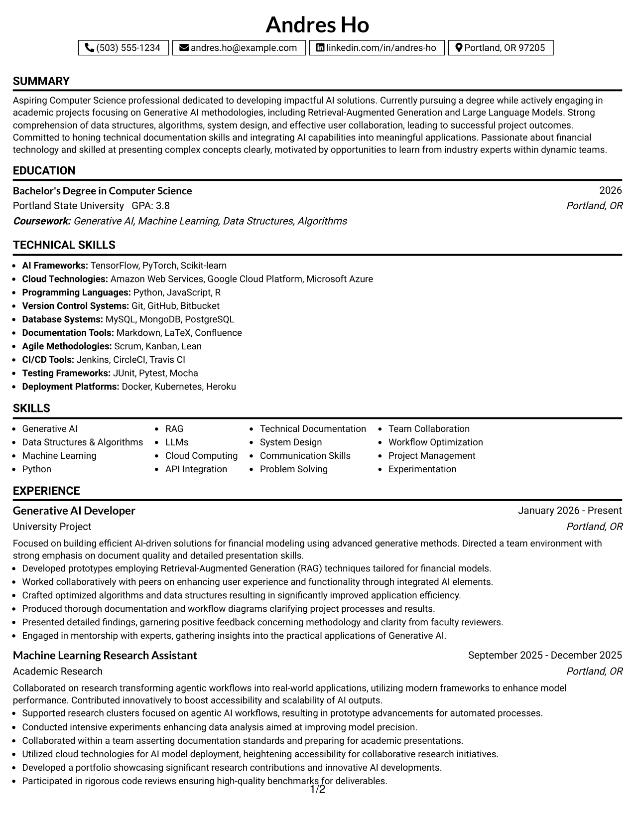 Resume Example Page 1