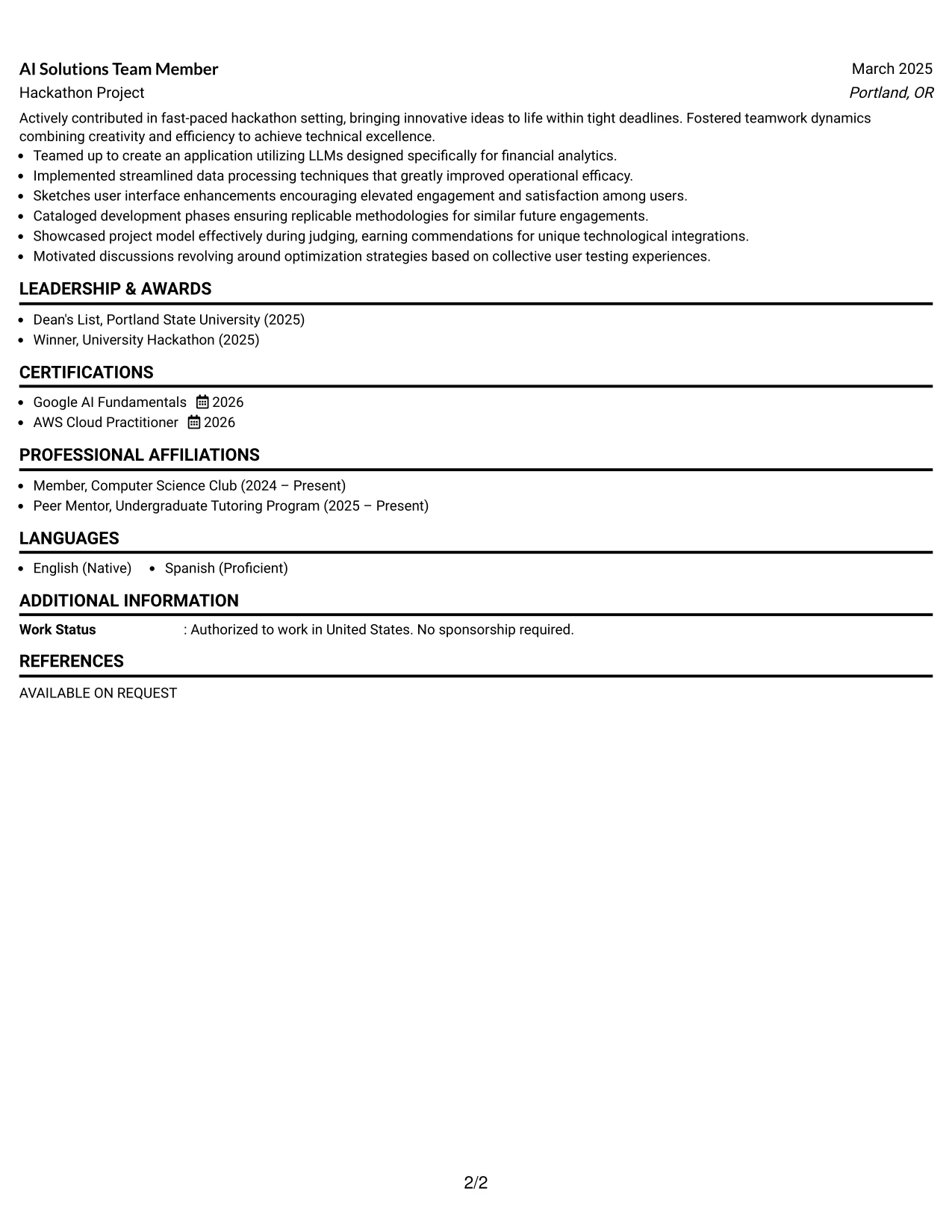 Resume Example Page 2