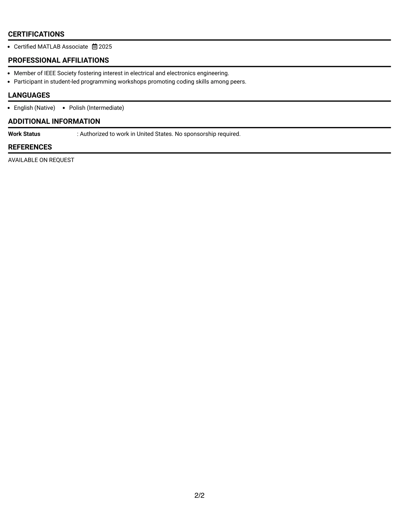 Resume Example Page 2