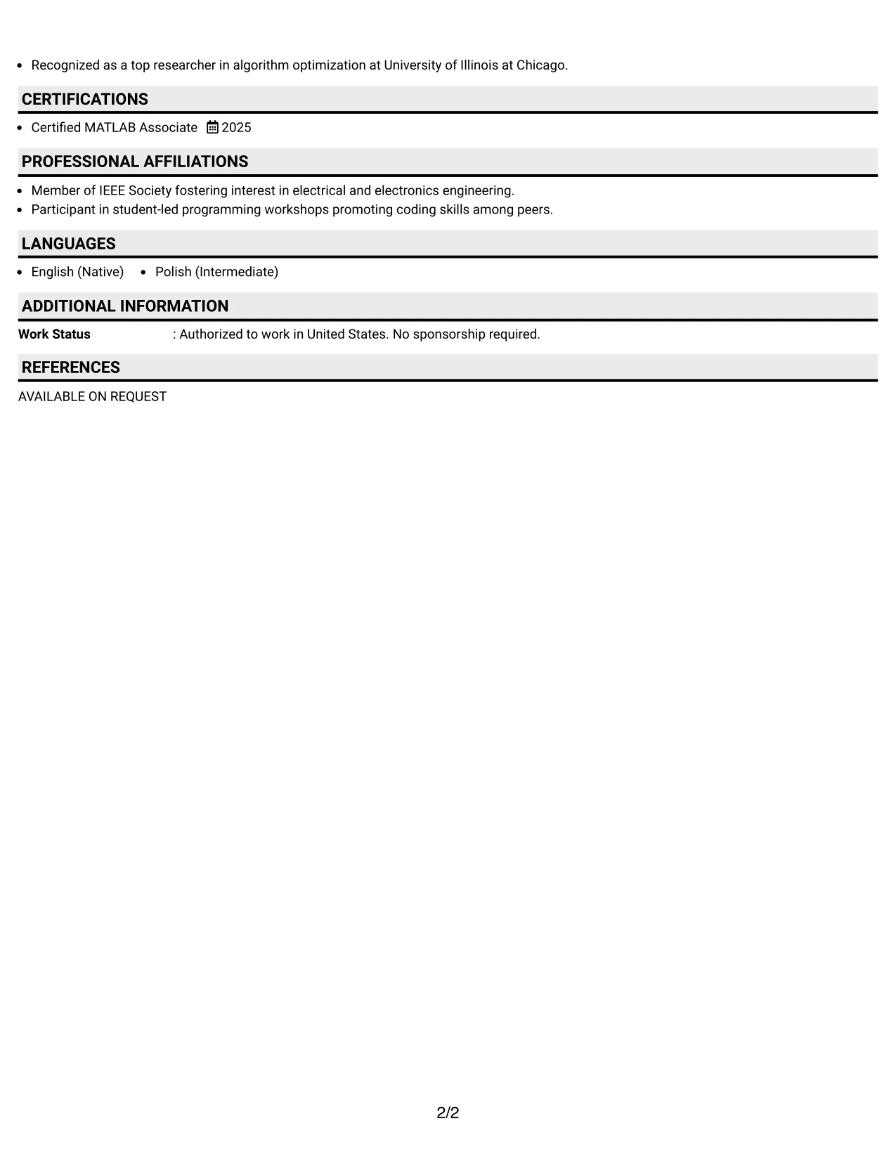 Resume Example Page 2