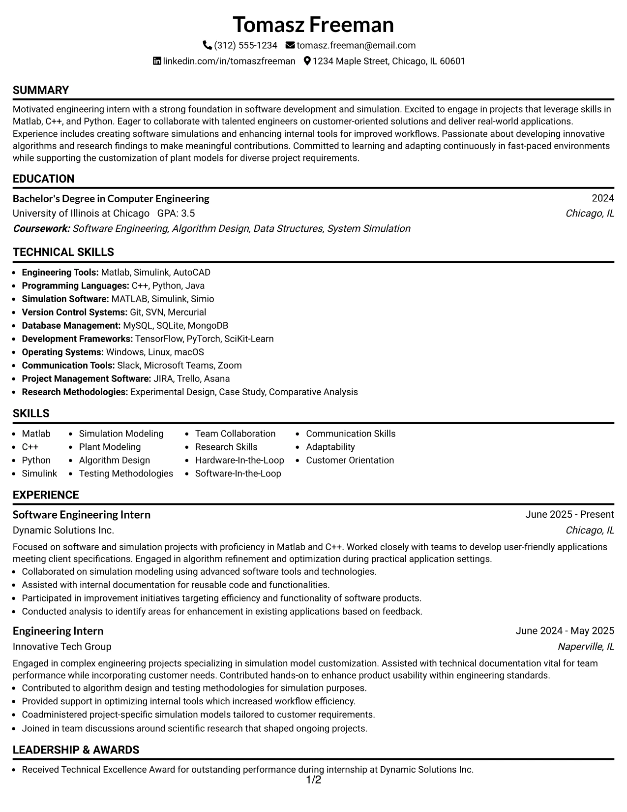 Resume Example Page 1