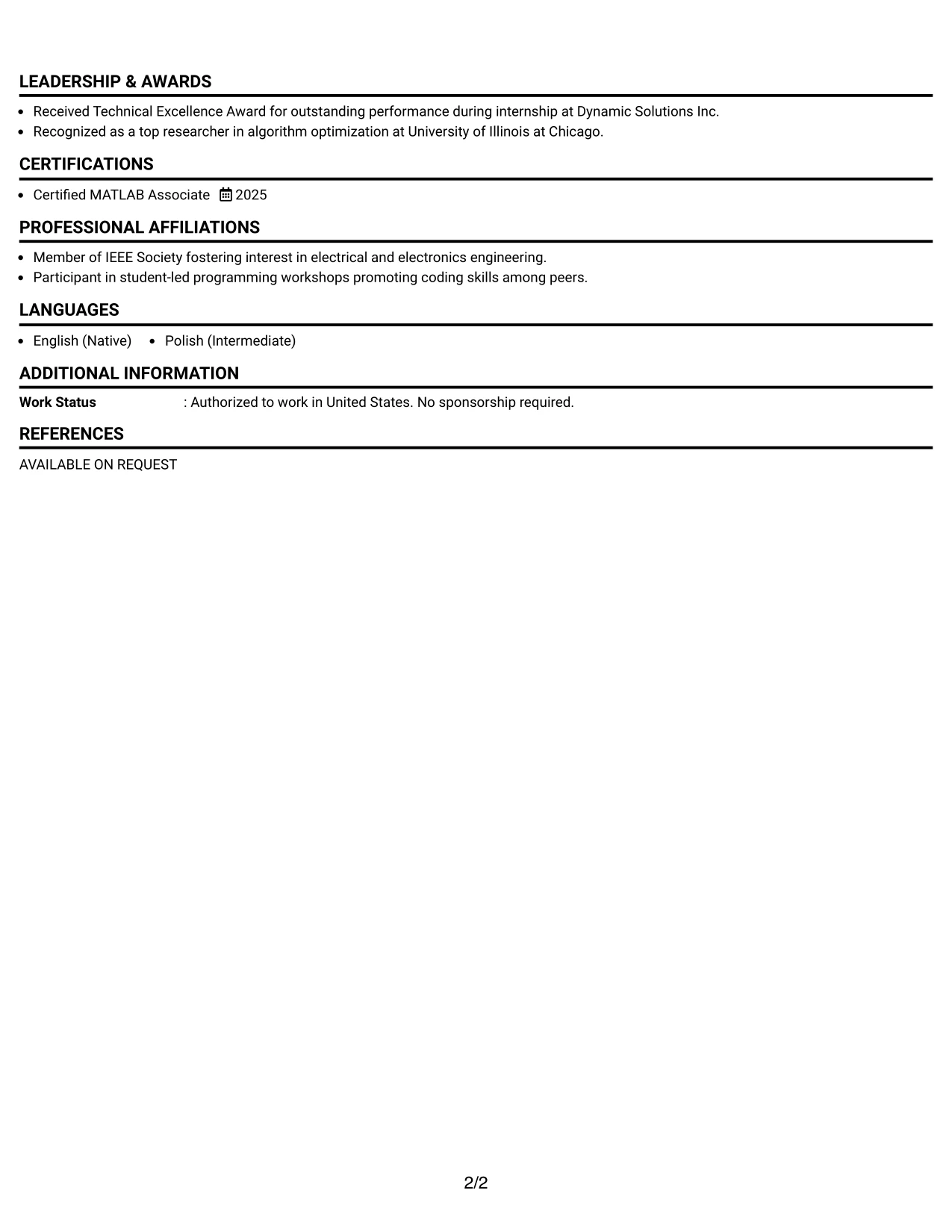 Resume Example Page 2