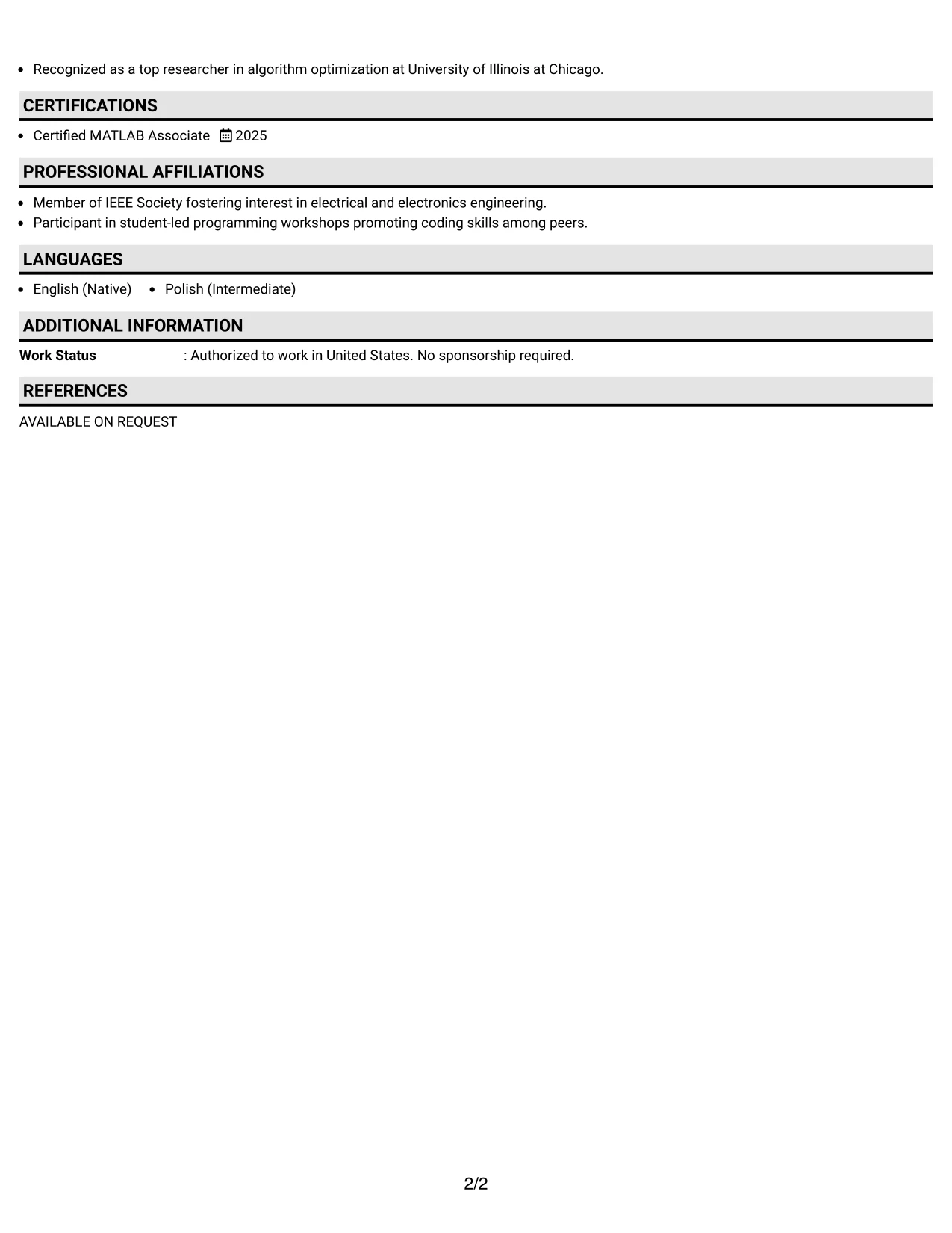 Resume Example Page 2